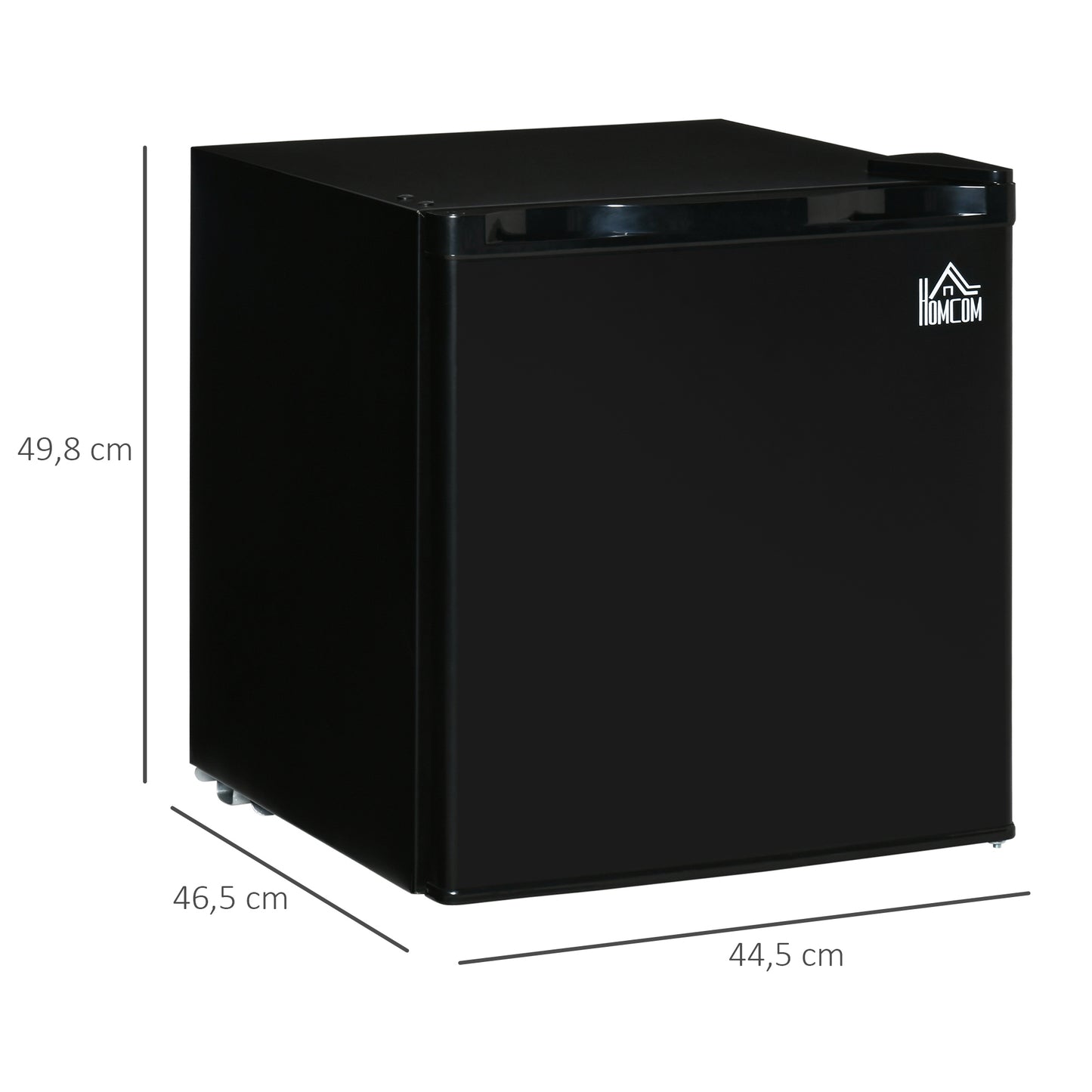 HOMCOM Nevera Eléctrica Pequeña 46L de Capacidad Mini Bar con Rejilla Ajustable Compartimento Congelador y Puerta Reversible Bajo Consumo 44,5x46,5x49,8 cm Negro