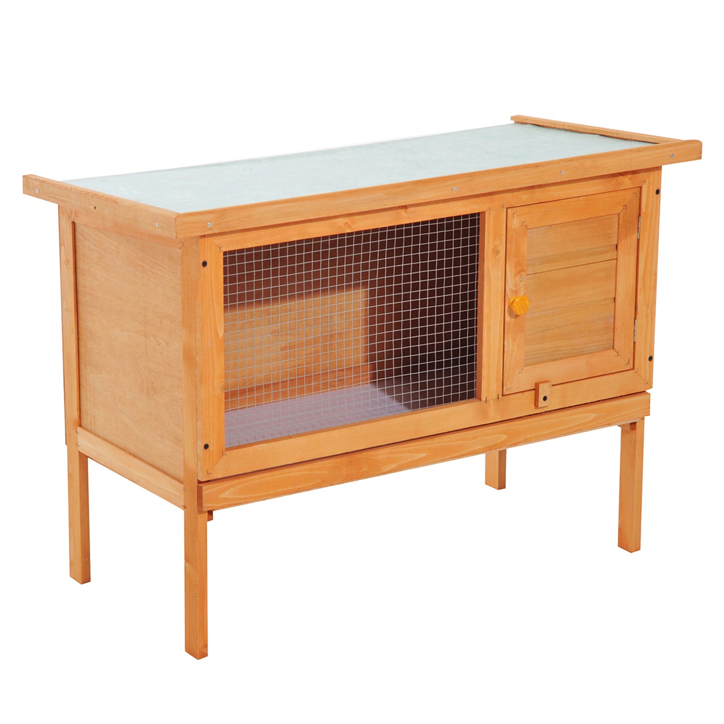 PawHut Casa para Conejos Exterior Conejera Grande de Patas Elevadas con Bandeja Extraíble Fácil de Limpiar Estable Buena Ventilación 90x45x65cm Color Madera