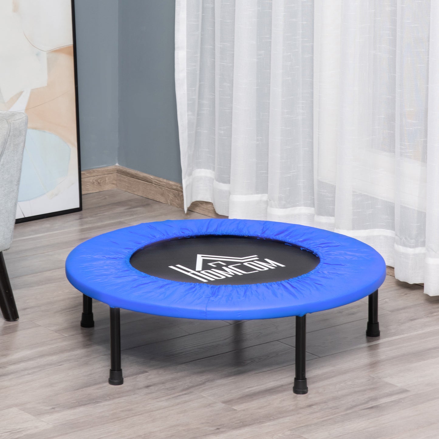 HOMCOM Cama Elástica Fitness Ø81 cm Trampolín de Acero con Borde Protector y 28 Resortes para Ejercicios en Interior y Exterior Carga 100 kg 81x81x22,5 cm Negro y Azul