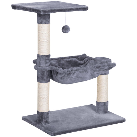 PawHut Árbol Rascador para Gatos Torre para Gatos 50x36x70 cm Centro de Actividad con Hamaca Plataforma Postes de Sisal y Bola Colgante Gris