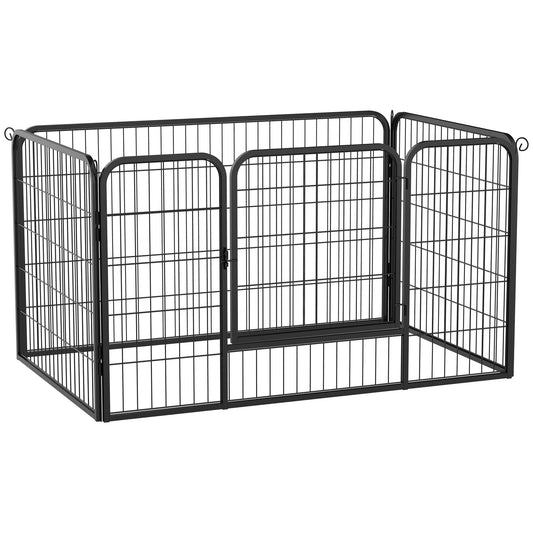 PawHut Parque para Mascotas Rectangular Jaula para Perros 4 Vallas de Metal con Puerta y Doble Cerradura Cerca de Entrenamiento 125x80x70 cm Negro