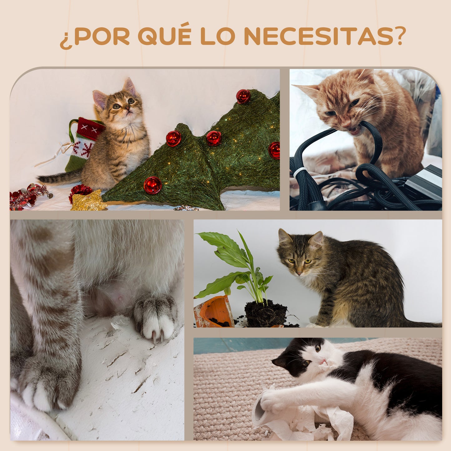 PawHut Juego de Estanterías para Gatos de 4 Piezas Rascador de Pared para Gatos con Postes de Sisal Plataforma para Saltar Bola de Juguete Beige