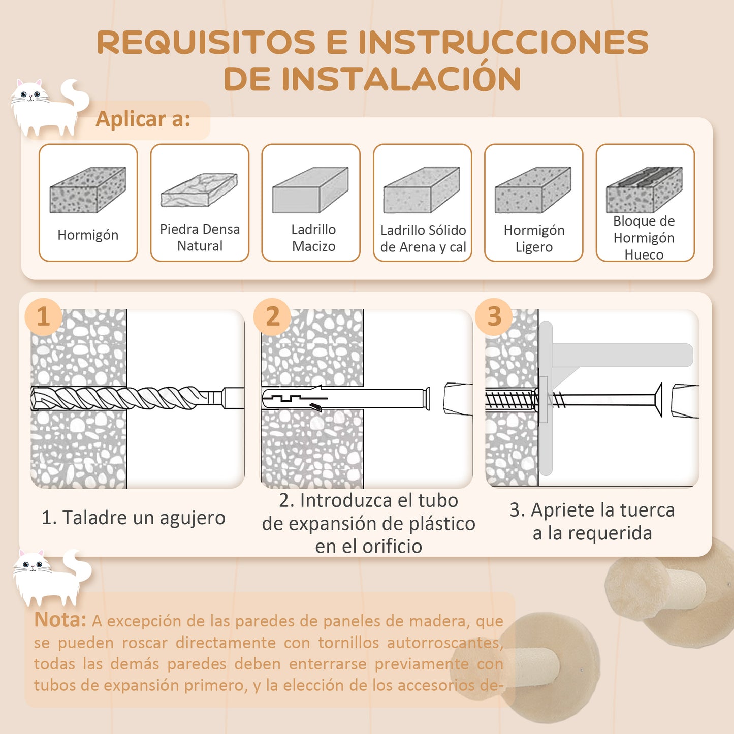 PawHut Juego de Estanterías para Gatos de 4 Piezas Rascador de Pared para Gatos con Postes de Sisal Plataforma para Saltar Bola de Juguete Beige