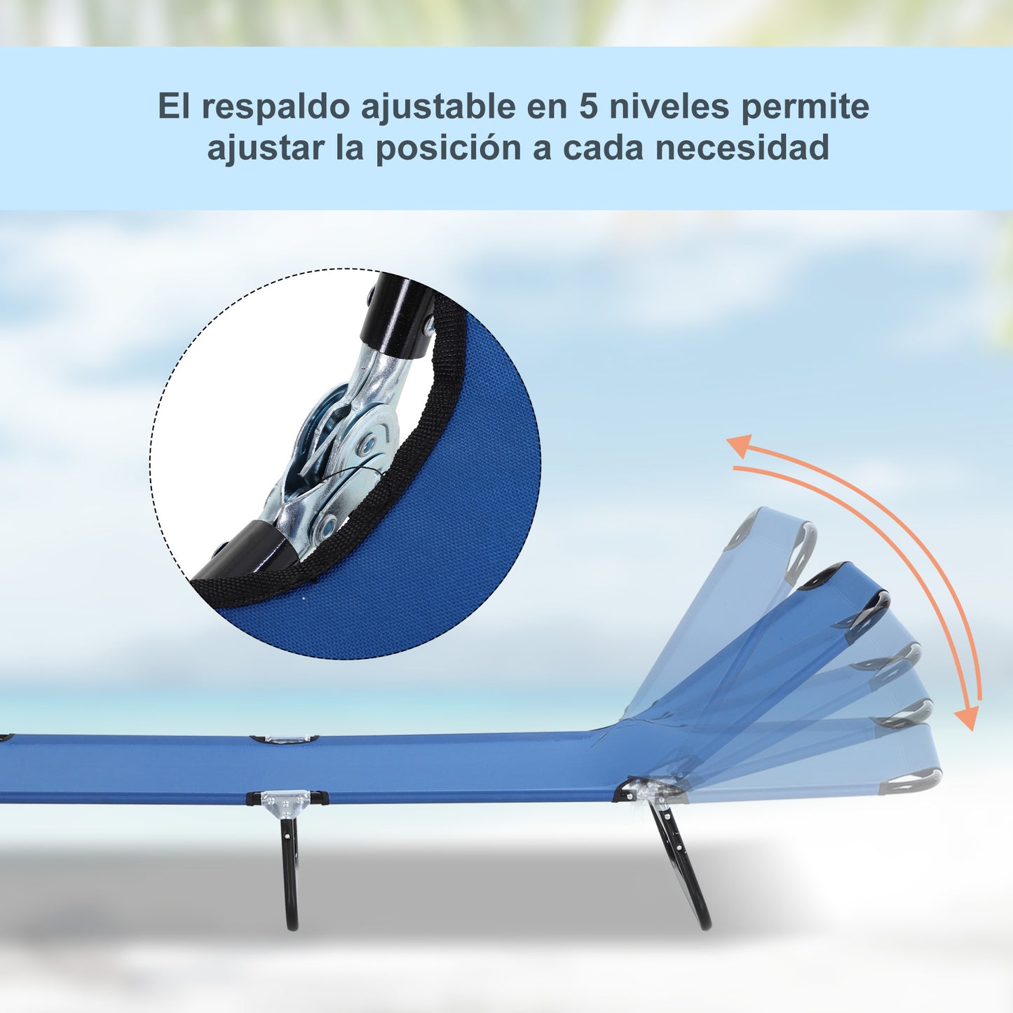 Outsunny Tumbona Plegable Reclinable con Ángulo Ajustable de 5 Posiciones para Jardín Exterior Piscina Terraza Camping Carga 120 kg 188x56x28 cm Azul