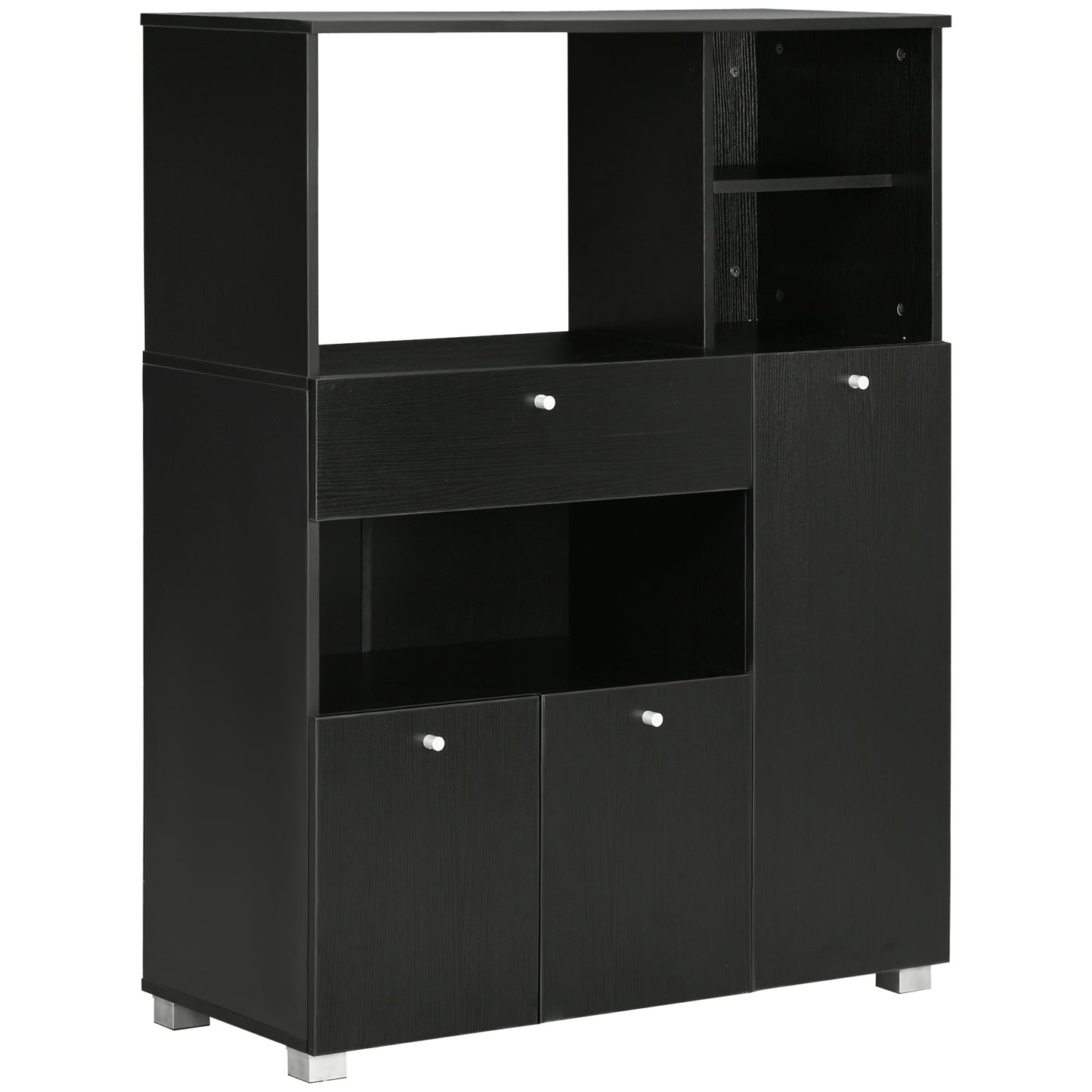 HOMCOM Mueble Auxiliar de Cocina Mueble para Microondas Aparador de Cocina con Cajón Estantes 3 Puertas 3 Compartimientos Diseño Anti-vuelco para Comedor 90x40x120 cm Negro