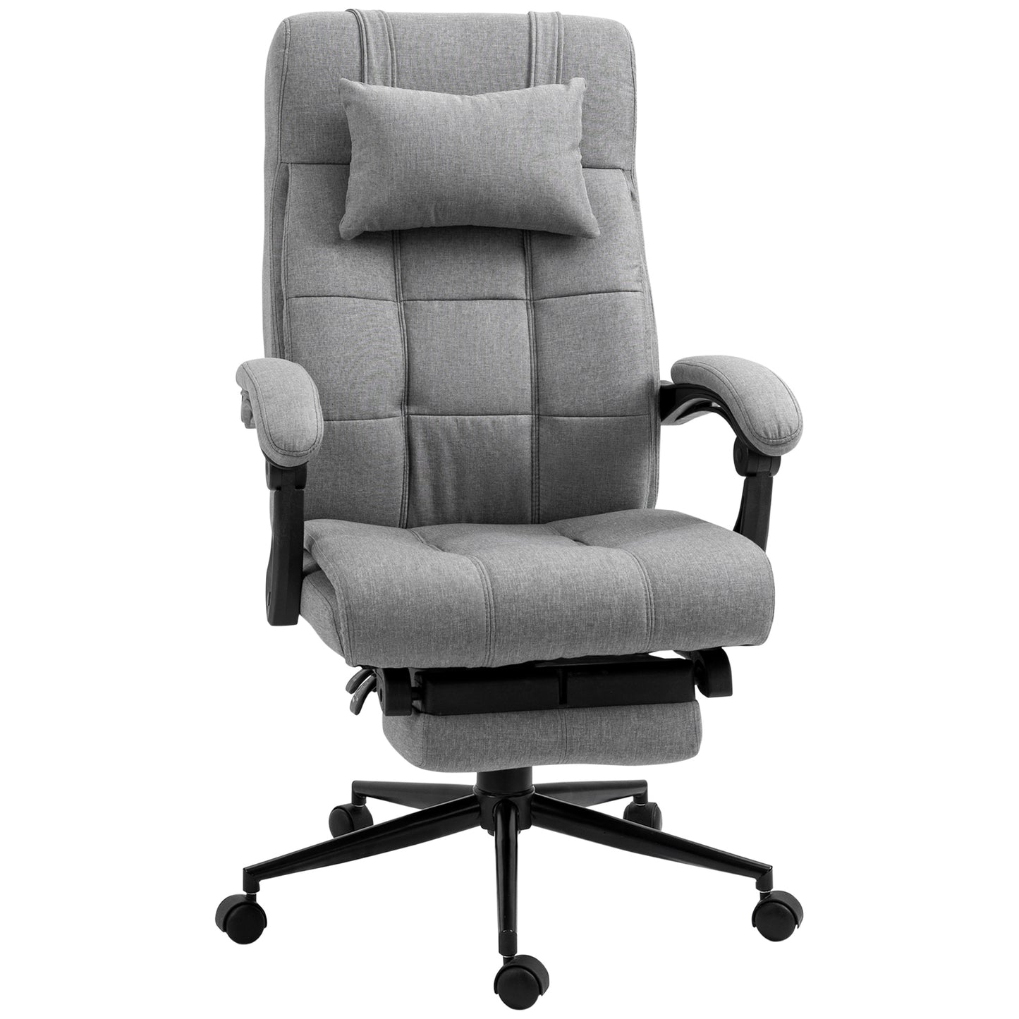 Vinsetto Silla de Oficina Reclinable Silla de Escritorio Giratoria Tapizado de Tela con Altura Ajustable Reposapiés Reposacabezas y Reposabrazos Carga 120 kg para Estudio 66x76x112-120 cm Gris