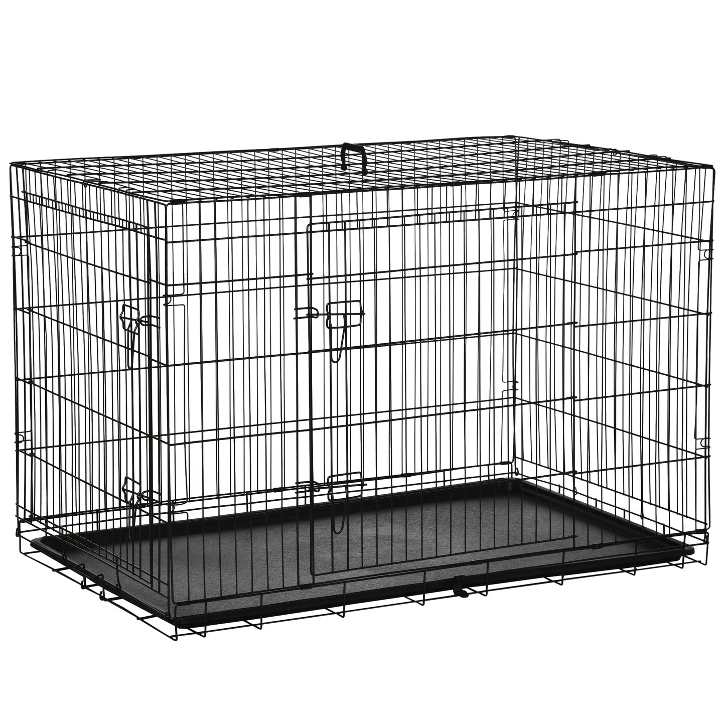 PawHut Jaula para Perros Plegable Transportín para Perros con 2 Puertas Bandeja Extraíble y Asa de Transporte 121x77x82 cm Negro