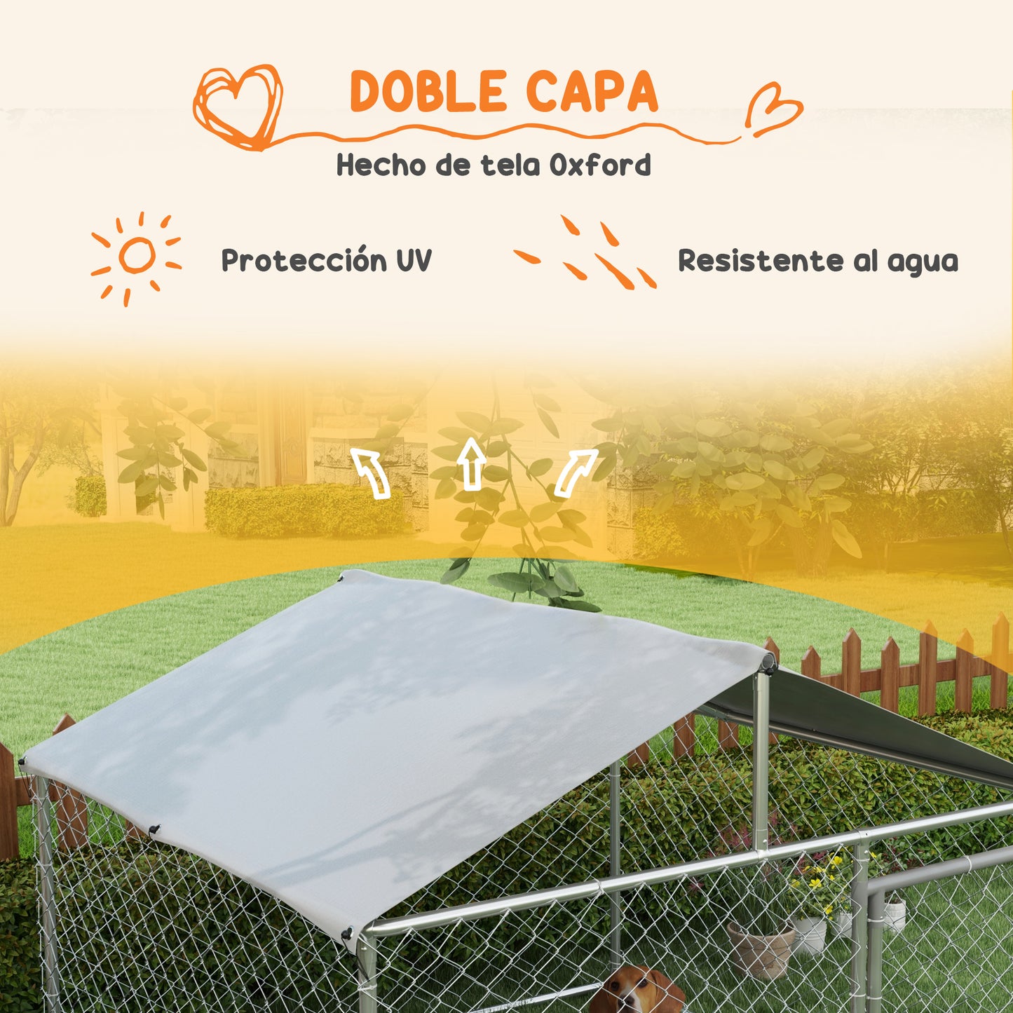 PawHut Perrera Jaula de Exterior para Perros Medianos Parque para Perros con Cerradura Marco de Acero Toldo Impermeable y Anti-UV 200x200x150 cm Plata