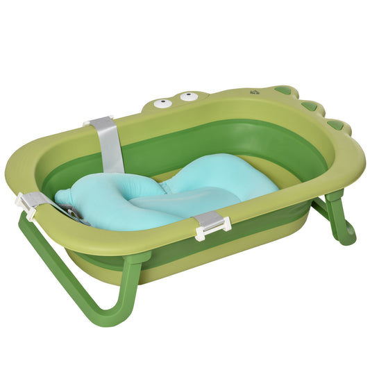 HOMCOM Bañera Plegable para Bebé Recién Nacido hasta 3 Años 50 Litros con Cojín Cómodo y Patas Plegables Carga 50 kg 80x53,9x20,8 cm Verde