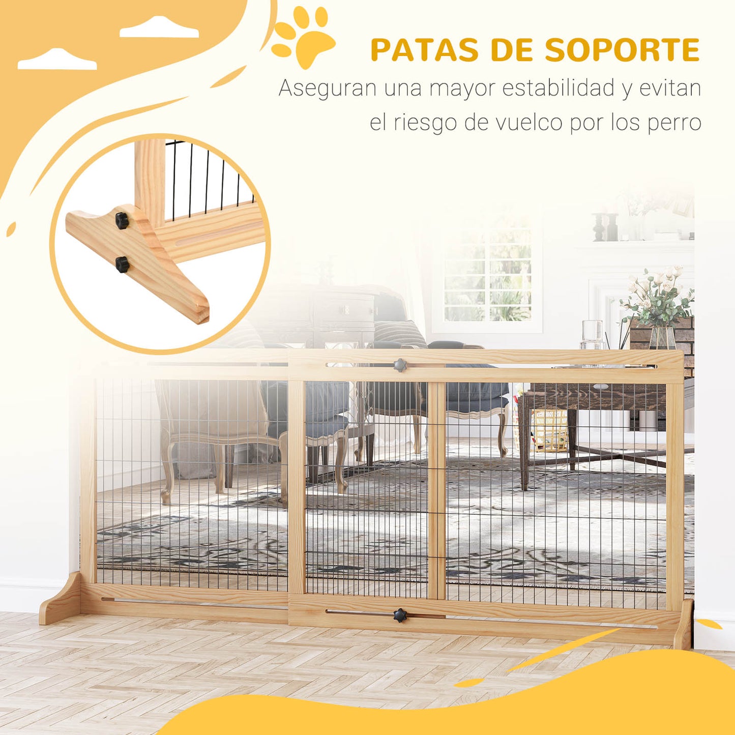 PawHut Barrera de Seguridad para Perros Extensible Barrera para Perros en Casa de Madera para Puerta Escalera Pasillo 104-183x36x69 cm Natural