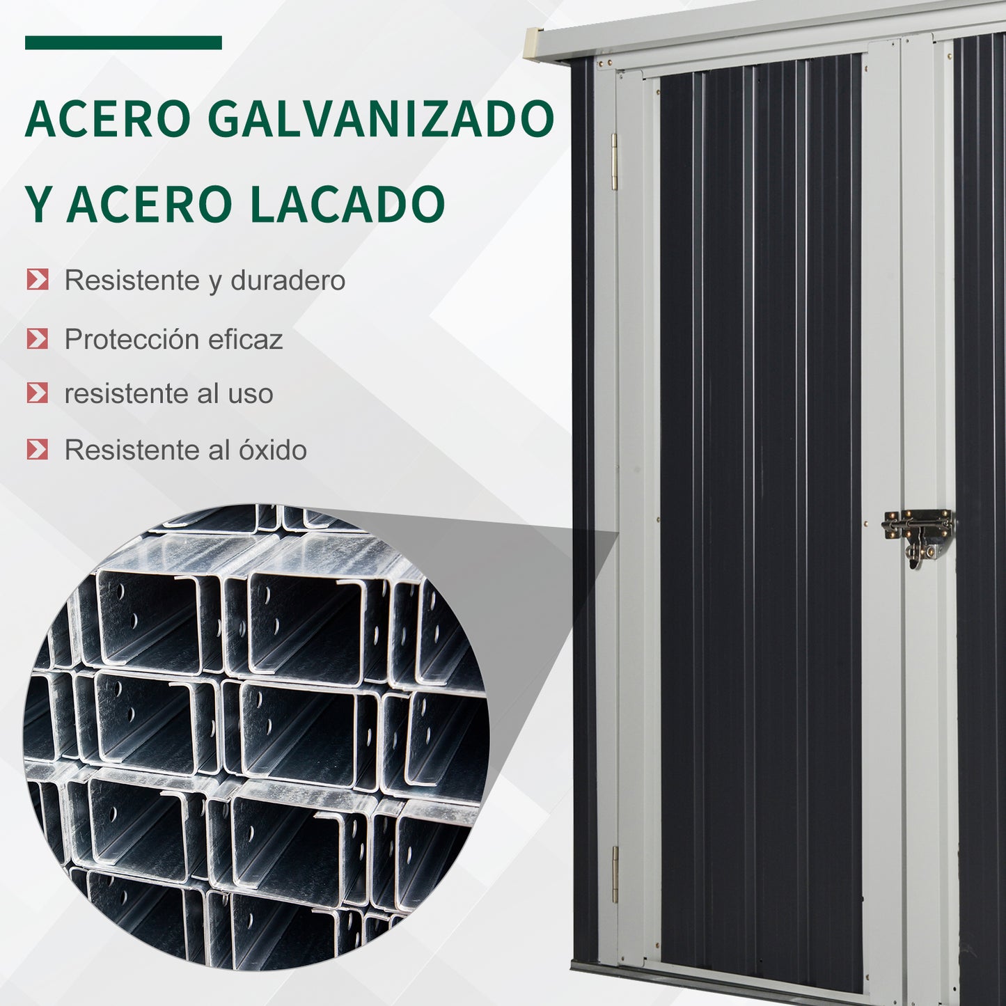 Outsunny Cobertizo de Jardín de Exterior 1,26 m² 147x86x134 cm Caseta de Exterior de Metálico con 2 Puertas y Cerradura para Almacenamiento de Herramientas en Patio Terraza Negro