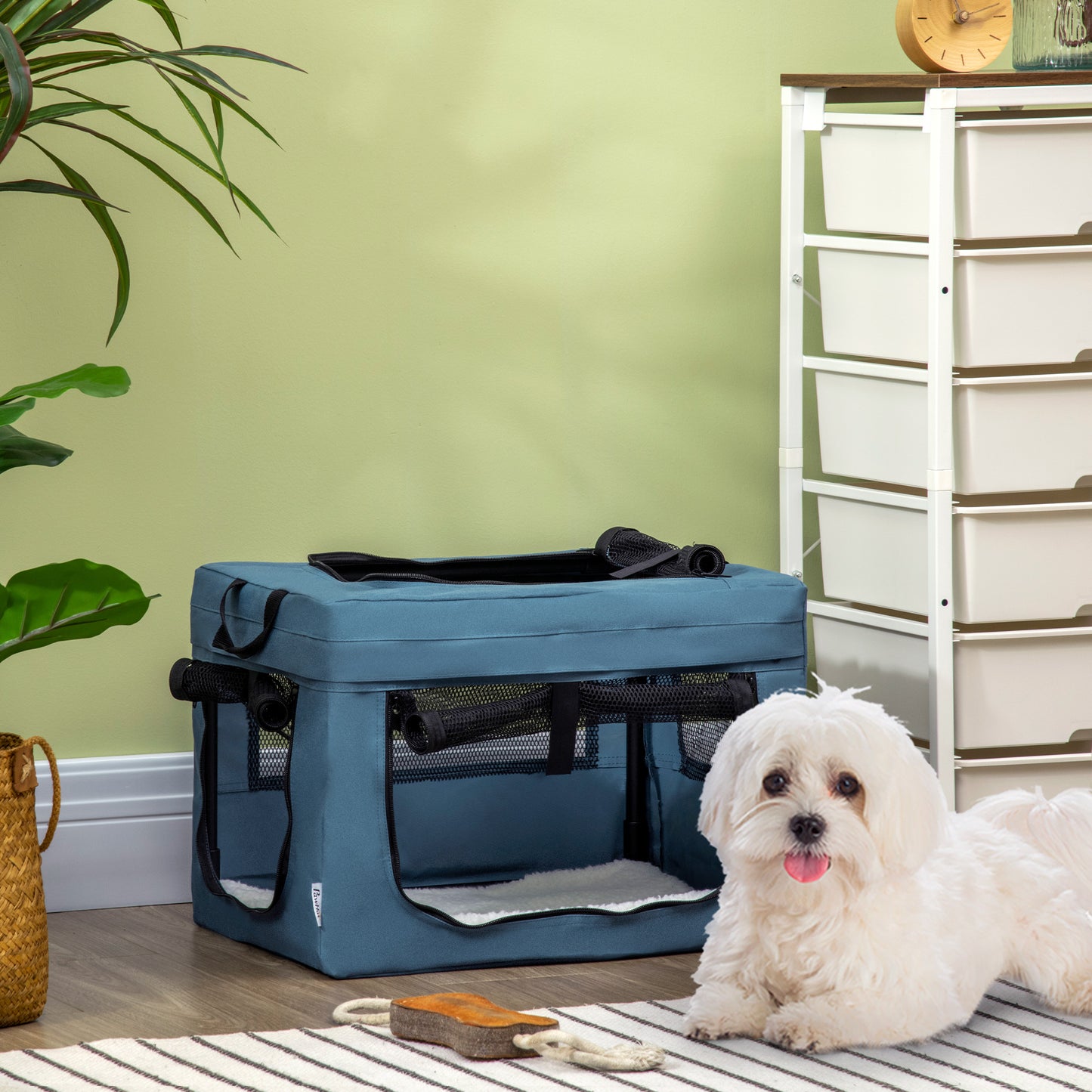 PawHut Transportín Mochila para Perros y Gatos Bolsa para Mascotas Transportador para Perros con 3 Puertas y Cojín Suave 48,5x34x34 cm Azul