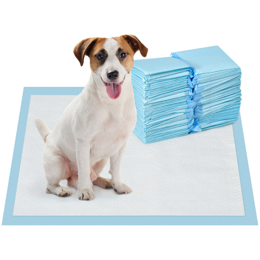 PawHut Empapadores para Perros 100 Unidad 45x60 cm Resguardos para Perros Diseño de 6 Capas con Superficie de Secado Rápido a Prueba de Fugas Azul