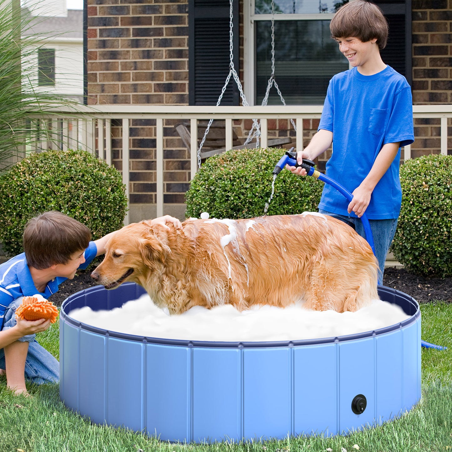 PawHut Piscina Plegable para Perros Gatos Ø120x30 cm Bañera Portátil para Mascotas PVC Antideslizante Múltiples Usos para Interiores y Exteriores Azul