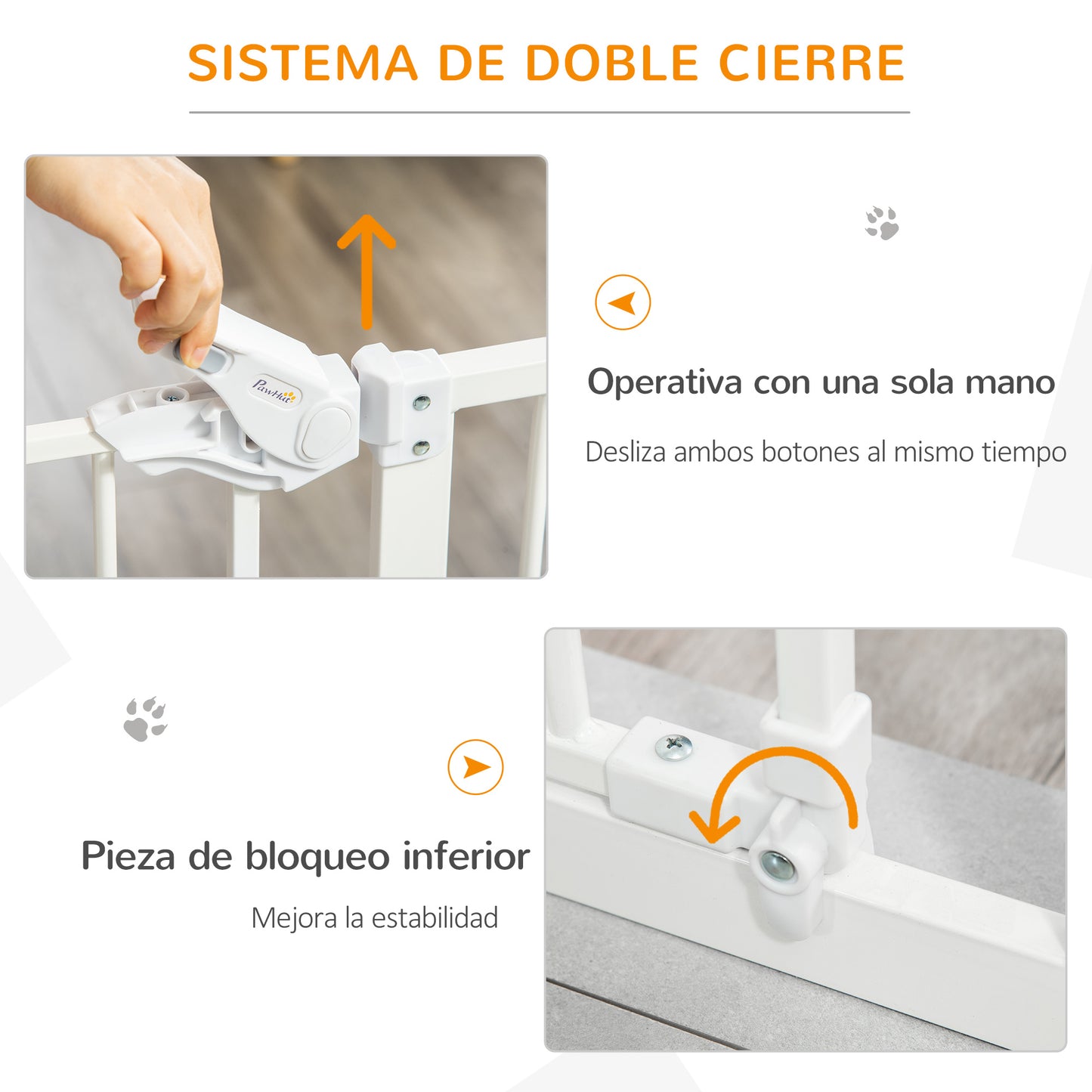 PawHut Barrera de Seguridad para Perros Barrera para Mascotas Extensible con Puerta Pequeño Cierre Automático y Sistema de Doble Bloqueo para Puerta Pasillo Escalera 74-80x91,4 cm Blanco