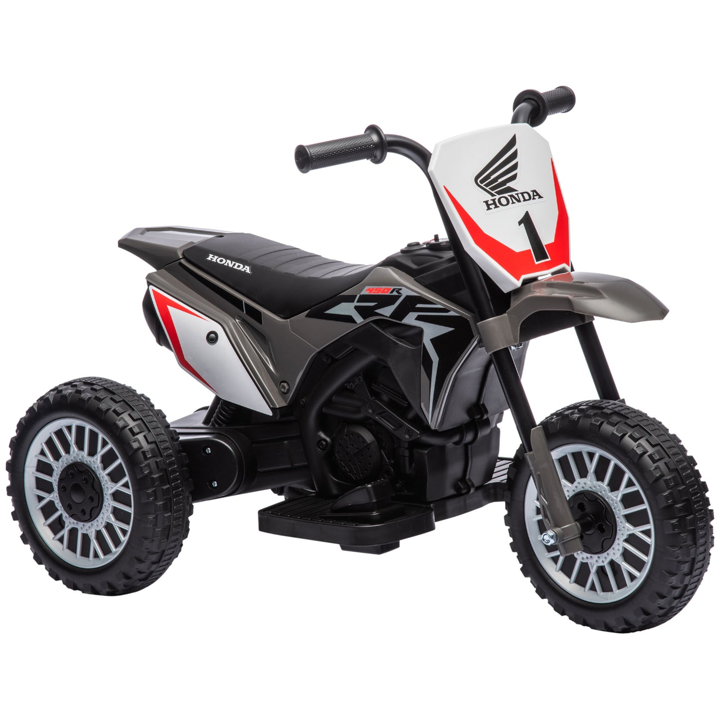 HOMCOM Moto Eléctrica con Licencia Honda CRF450RL para Niños de +18 Meses Motocicleta de Batería 6V con Velocidad 3 km/h Bocina y Sonido de Arranque Carga 25 kg 71x40,5x43,5 cm Gris