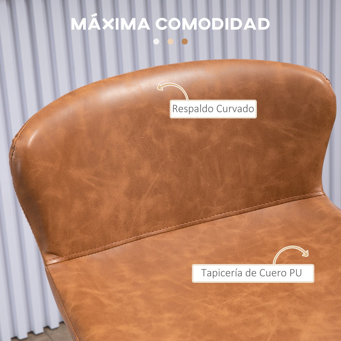 HOMCOM Conjunto de 2 Taburetes Altos de Cocina Sillas Altas de Cocina con Respaldo Tapizado en PU Carga 120 kg para Bar Salón Comedor Marrón