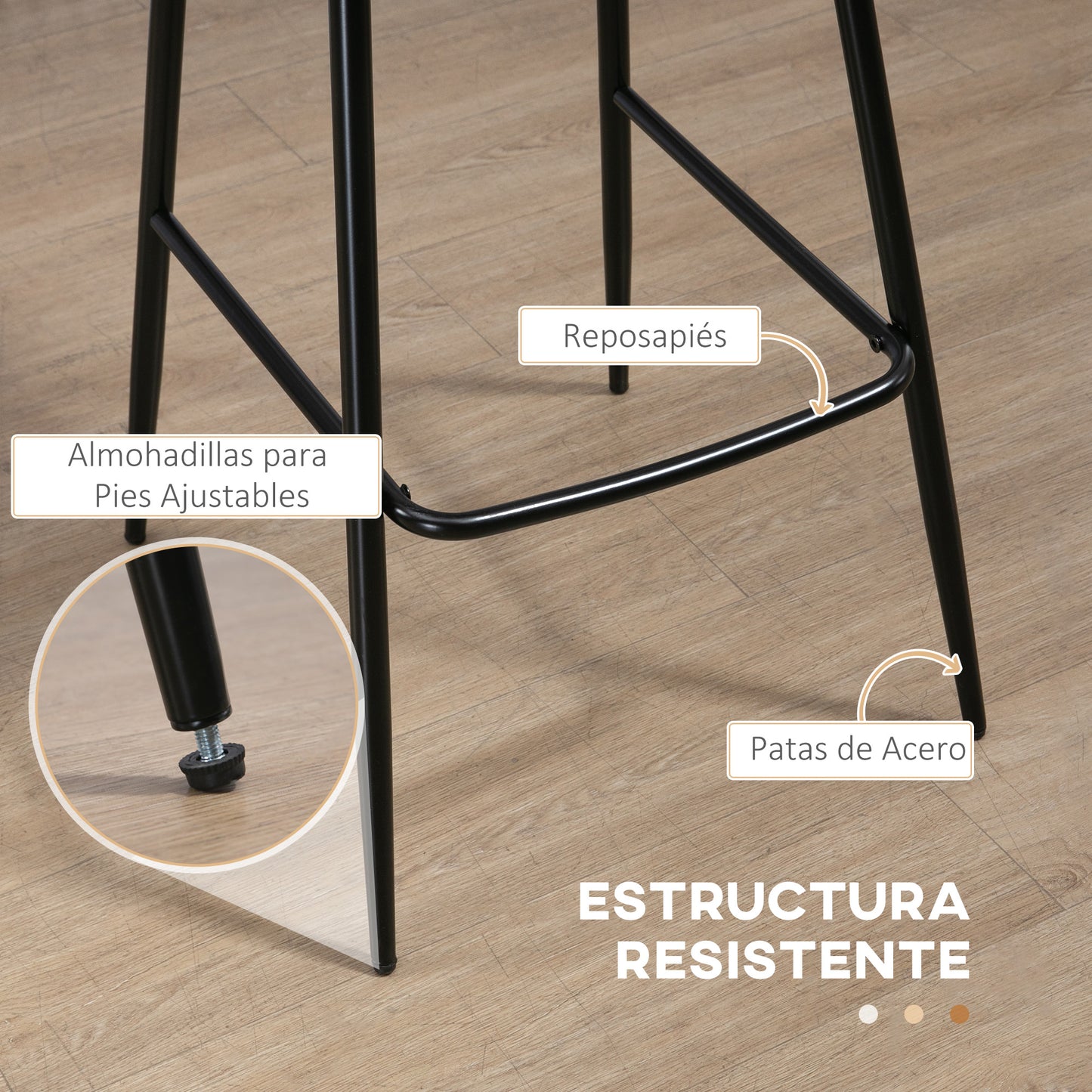 HOMCOM Conjunto de 2 Taburetes Altos de Cocina Sillas Altas de Cocina con Respaldo Tapizado en PU Carga 120 kg para Bar Salón Comedor Marrón