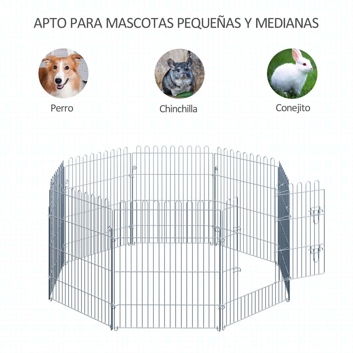 PawHut Parque para Perros de 8 Piezas 63x76 cm Vallas para Perros Plegables con 1 Puerta y Marco de Acero para Jardín Patio Plata