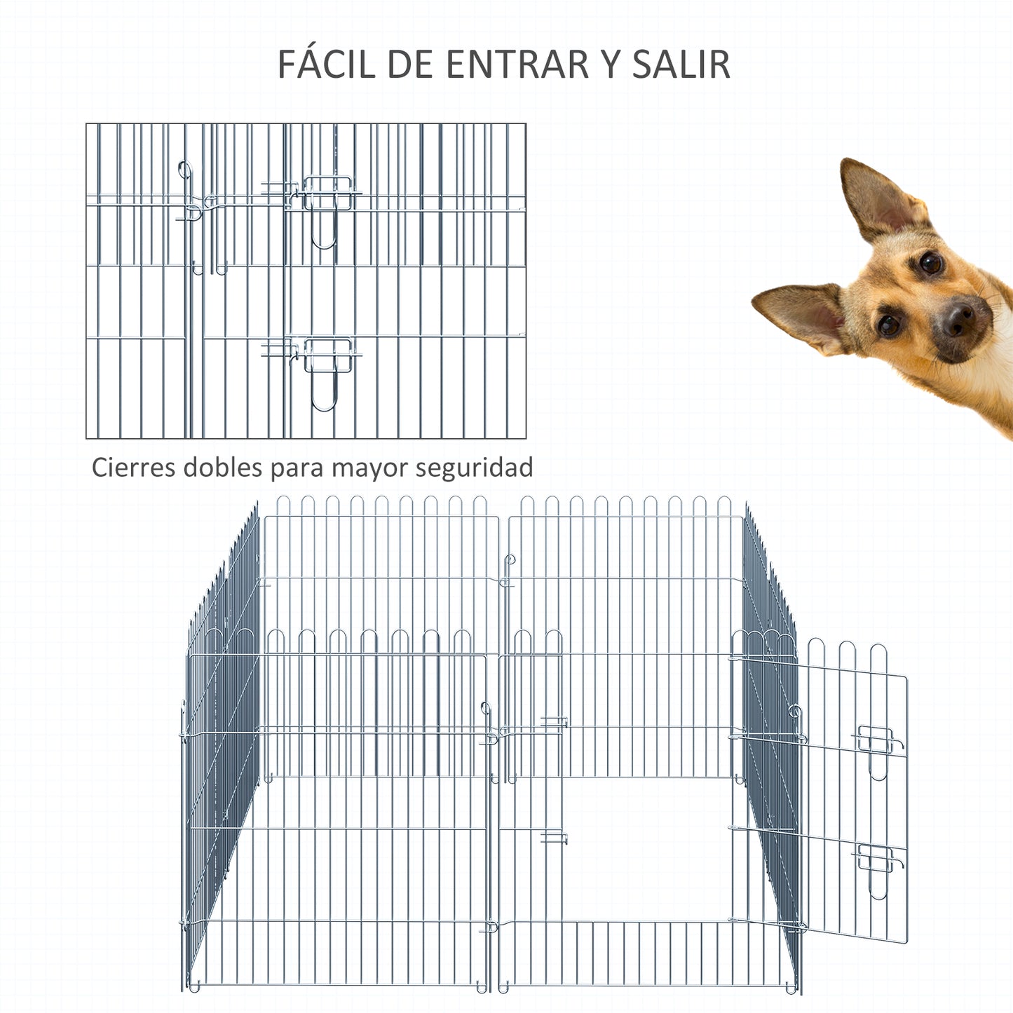 PawHut Parque para Perros de 8 Piezas 63x76 cm Vallas para Perros Plegables con 1 Puerta y Marco de Acero para Jardín Patio Plata