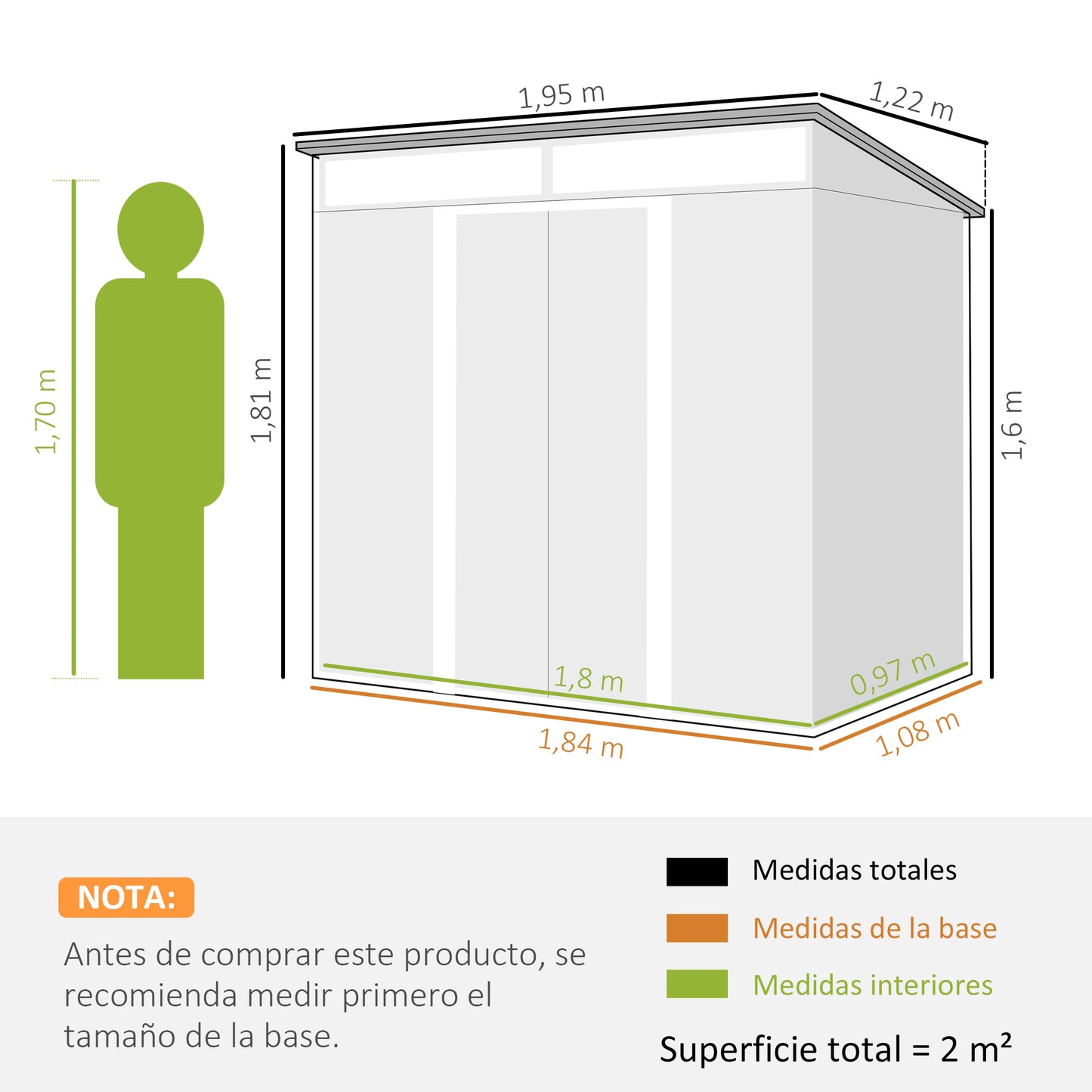 Outsunny Caseta de Jardín 2 m² 195x122x181,5 cm Cobertizo Exterior Metálico con Base Puerta Corredera 2 Ventanas y Anti-UV para Almacenar Herramientas en Terraza Patio Gris Oscuro