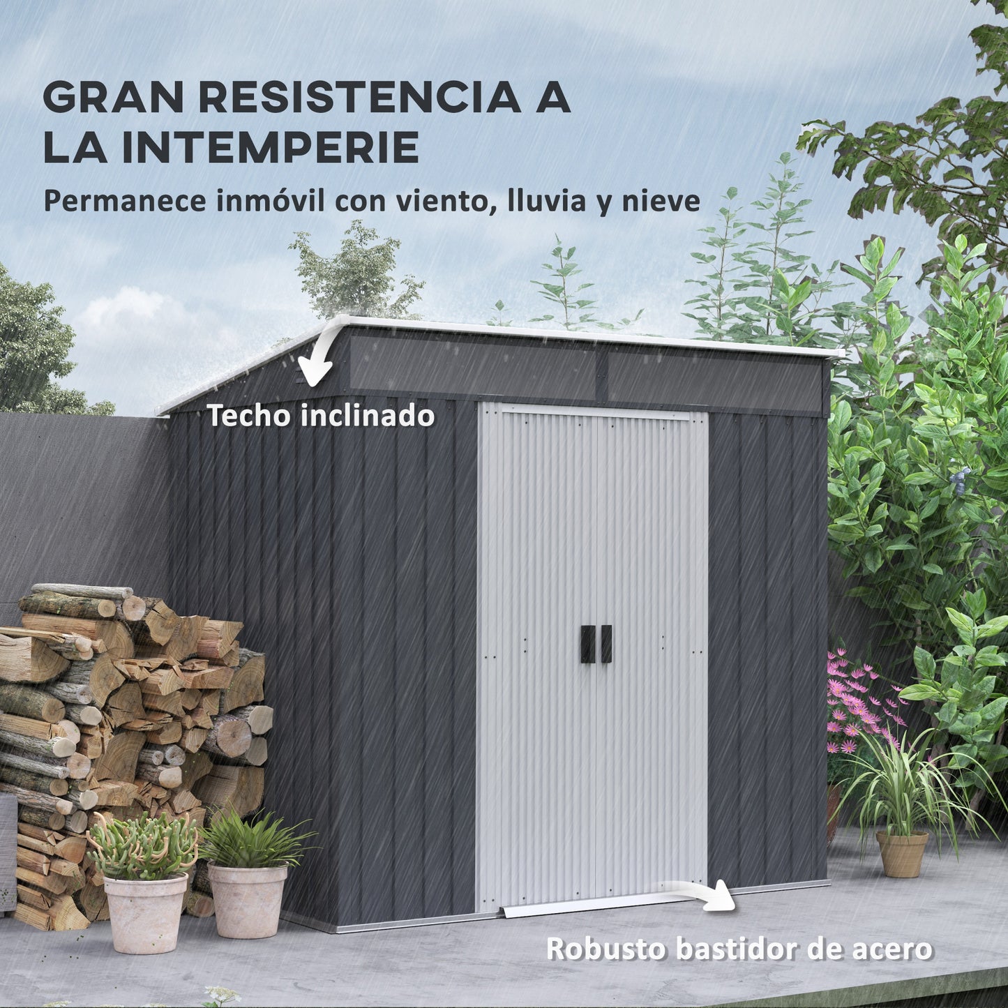 Outsunny Caseta de Jardín 2 m² 195x122x181,5 cm Cobertizo Exterior Metálico con Base Puerta Corredera 2 Ventanas y Anti-UV para Almacenar Herramientas en Terraza Patio Gris Oscuro