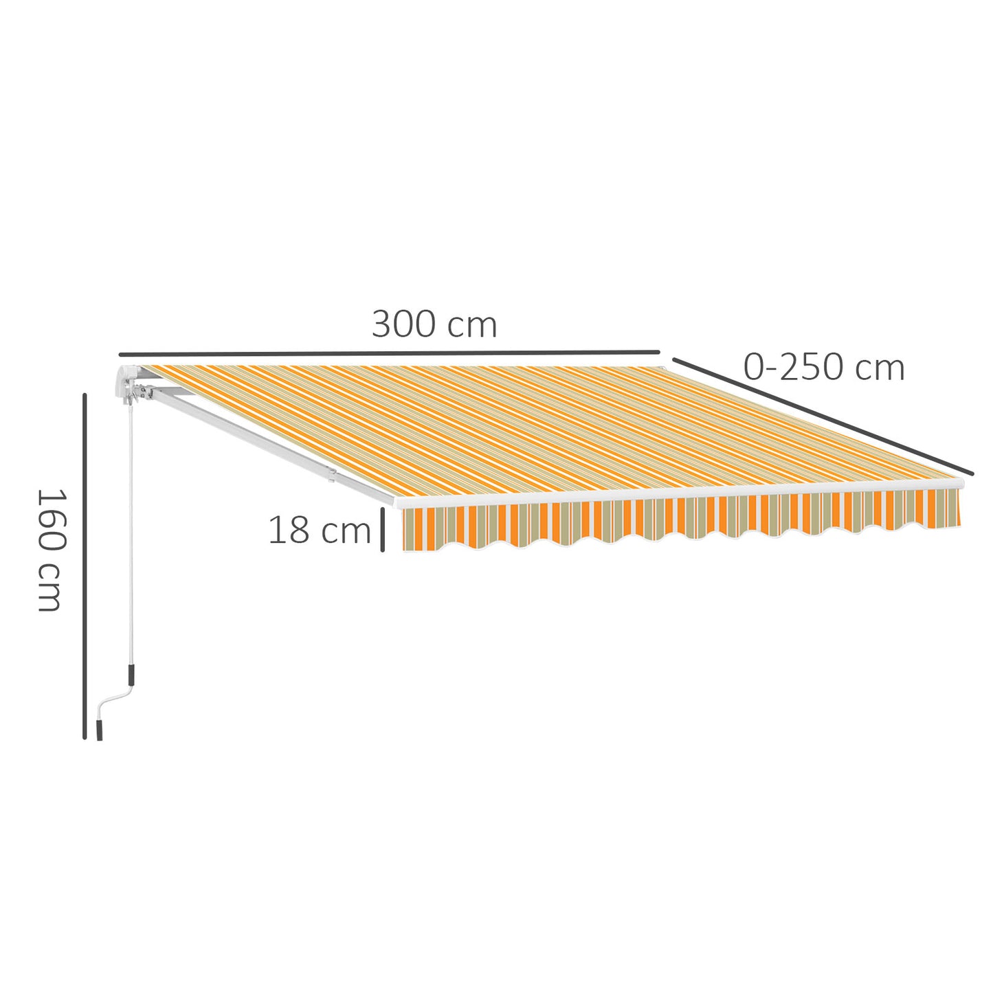 Outsunny Toldo Manual Retráctil 300x250 cm Toldo para Balcón con Manivela de Metal Impermeable y Anti-UV Toldo Enrollable de Exterior para Jardín Terraza Ventanas Amarillo y Blanco