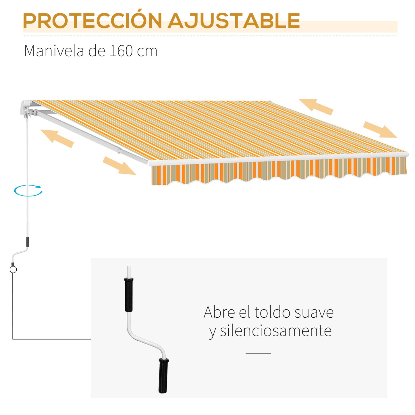 Outsunny Toldo Manual Retráctil 300x250 cm Toldo para Balcón con Manivela de Metal Impermeable y Anti-UV Toldo Enrollable de Exterior para Jardín Terraza Ventanas Amarillo y Blanco