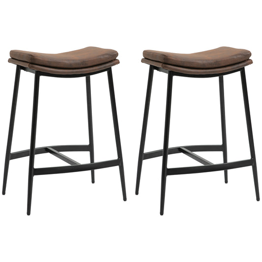 HOMCOM Conjunto de 2 Taburetes Altos de Cocina Sillas Altas de Cocina sin Respaldo con Estructura de Acero Estilo Industrial Carga 120 kg para Bar Salón Comedor Marrón