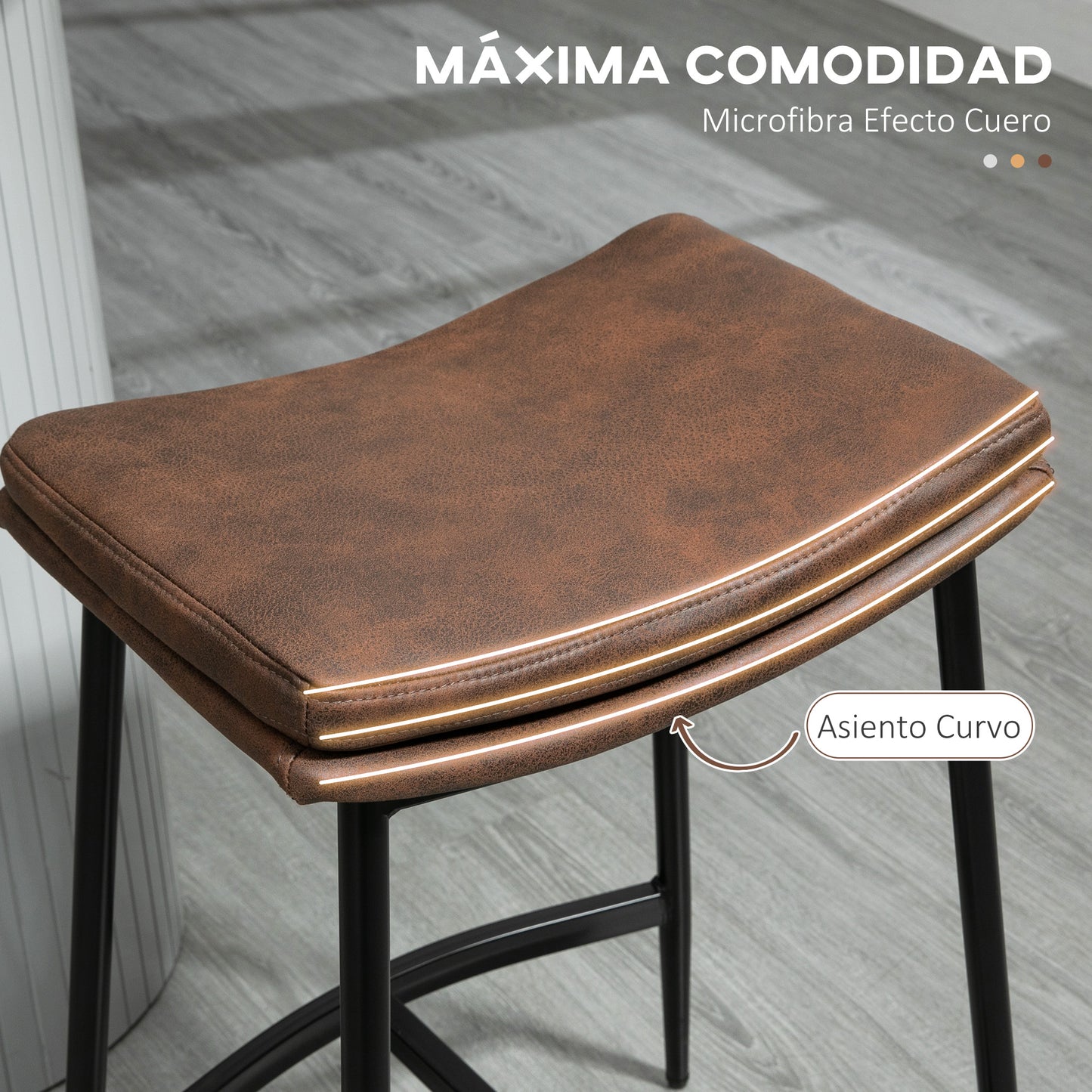 HOMCOM Conjunto de 2 Taburetes Altos de Cocina Sillas Altas de Cocina sin Respaldo con Estructura de Acero Estilo Industrial Carga 120 kg para Bar Salón Comedor Marrón