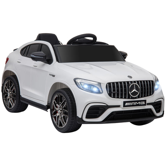 HOMCOM Coche Eléctrico para Niño +3 Años con Mando a Distancia Con Música y Luces Doble Apertura de Puerta Batería 12V Carga 30kg 115x70x55cm Blanco