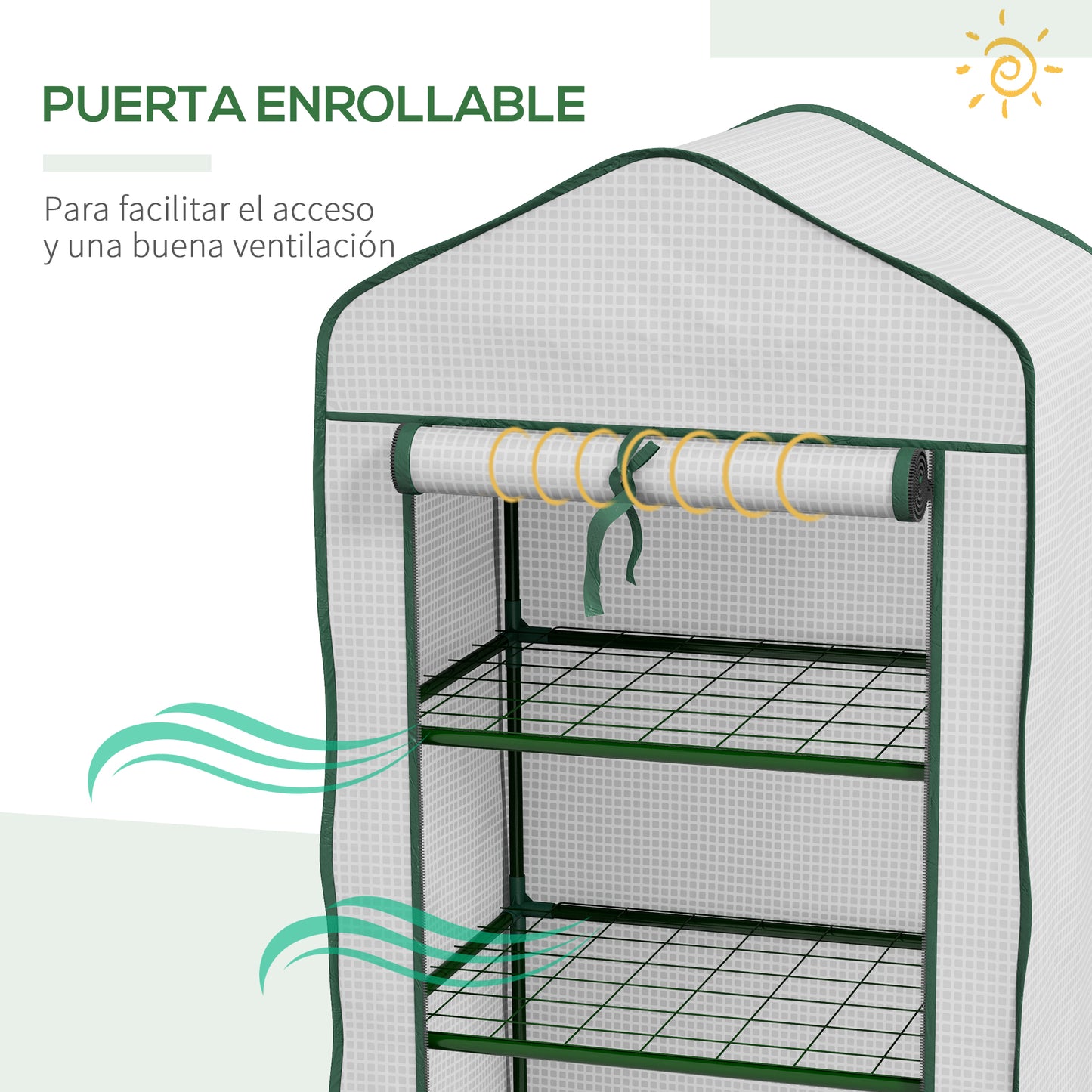 Outsunny Invernadero de Jardín de 3 Niveles Invernadero de Terraza con 3 Estantes 1 Puerta Enrollable con Cremallera Invernadero para Cultivo de Plantas Flores Verduras 59x39x127 cm Blanco