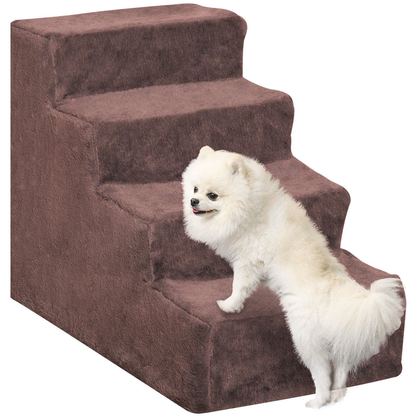 PawHut Escalera para Perros de 4 Peldaños Escalera para Mascotas con Funda Extraíble y Lavable para Cama Sofá 60x35x44 cm Marrón