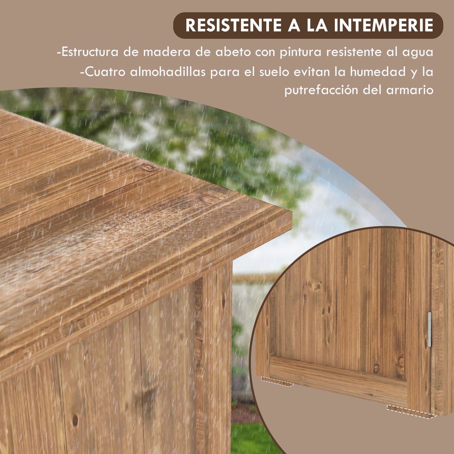 Outsunny Caseta de Jardín Exterior de Madera Armario de Exterior con 2 Puertas Magnéticas Cobertizo de Jardín Exterior para Almacenamiento de Herramientas 77x55x72 cm Marrón