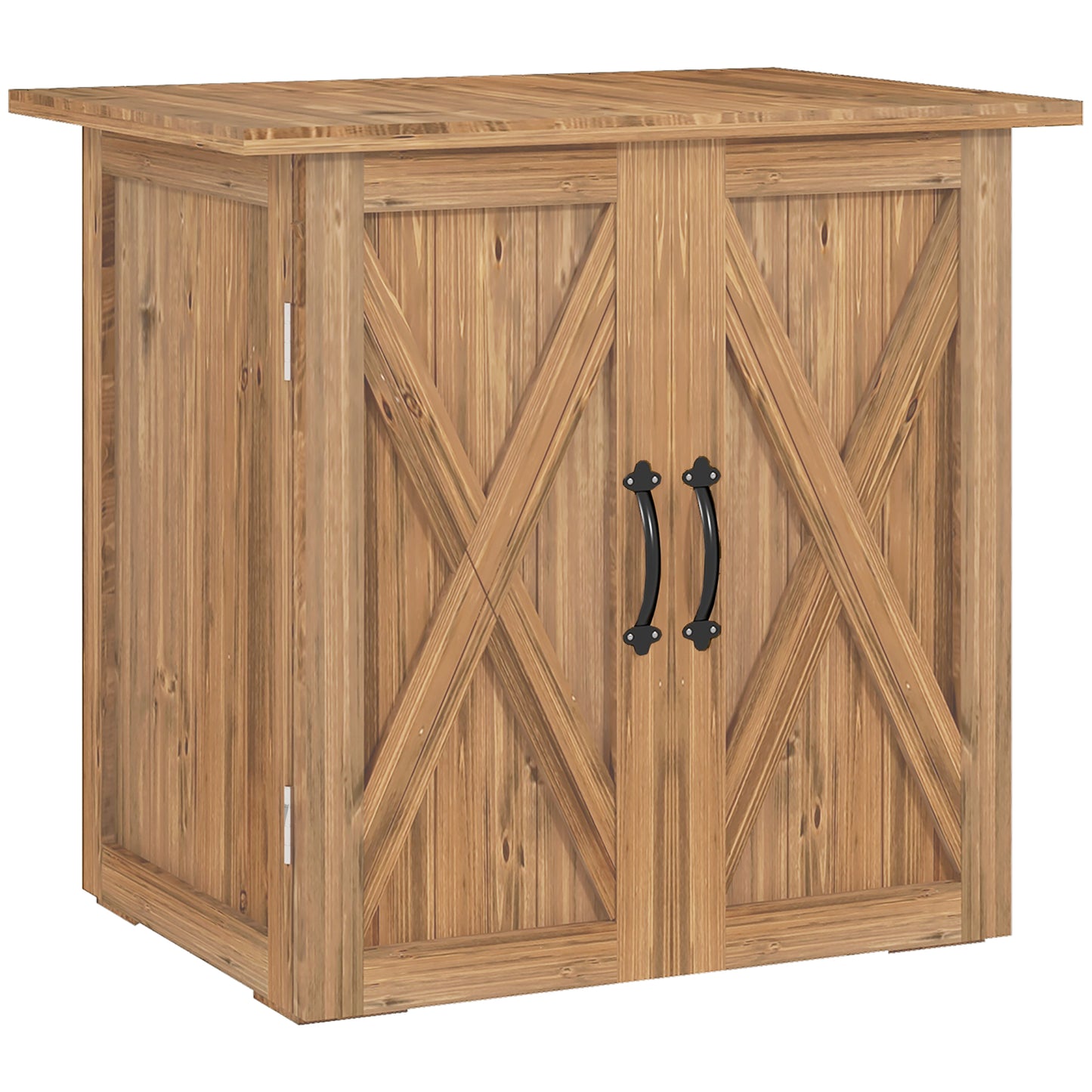 Outsunny Caseta de Jardín Exterior de Madera Armario de Exterior con 2 Puertas Magnéticas Cobertizo de Jardín Exterior para Almacenamiento de Herramientas 77x55x72 cm Marrón