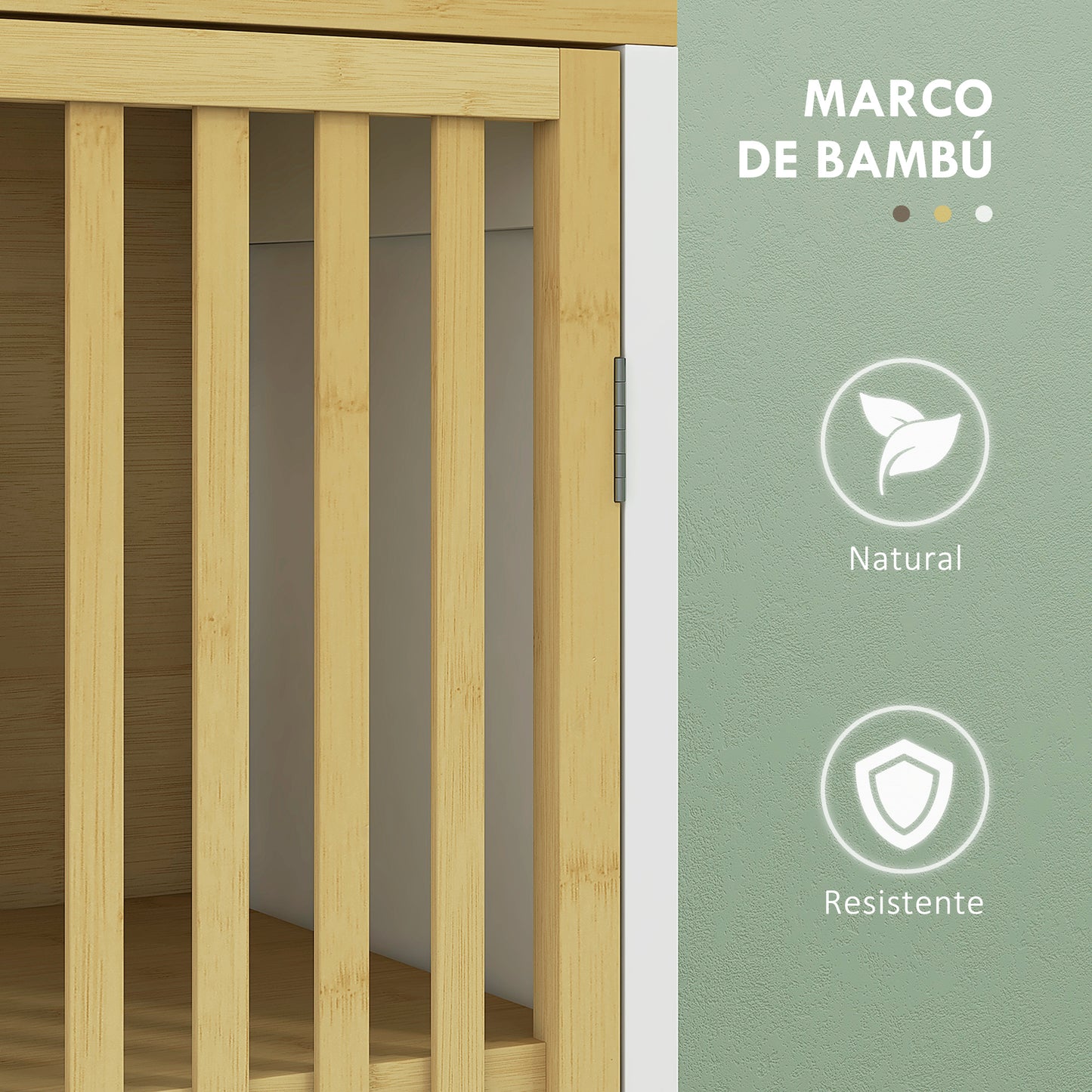 HOMCOM Conjunto de Baño Incluye 1 Mueble para Debajo del Lavabo 1 Espejo de Baño de Pared 1 Armario Alto de Baño y 1 Mueble Auxiliar de Baño con Puerta de Bambú Natural y Blanco