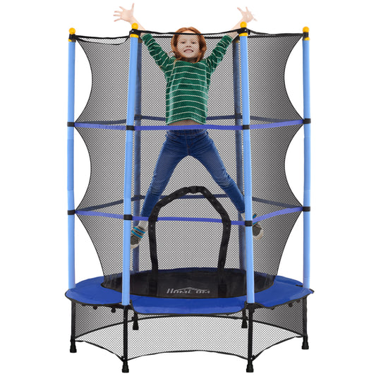 HOMCOM Cama Elástica Infantil Ø140x190 cm Trampolín para Niños de +3 Años con Red de Seguridad y Marco de Acero para Interior y Exterior Azul y Negro