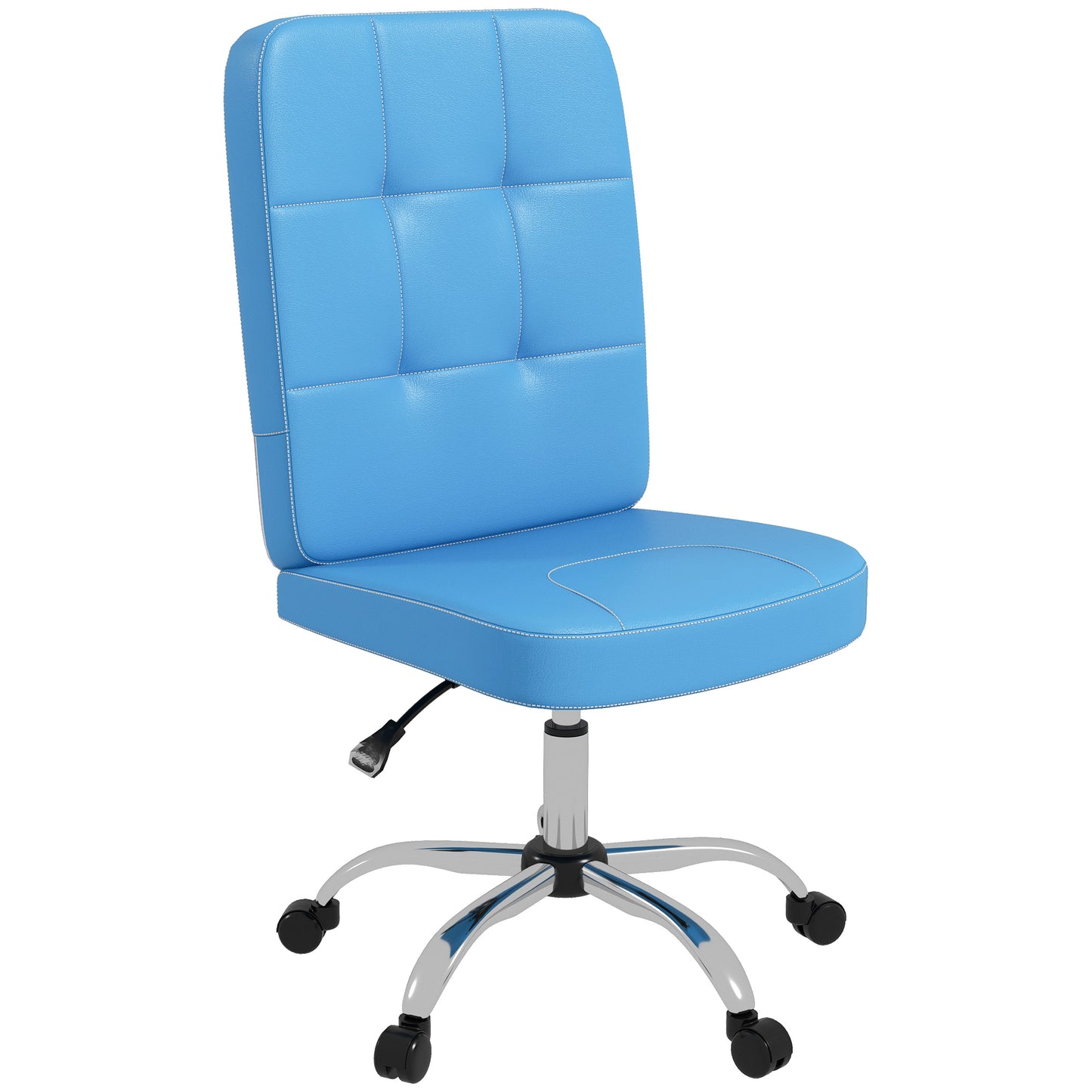 Vinsetto Silla de Oficina sin Brazos Silla de Escritorio Giratorio de Piel Sintética con Altura Ajustable Estilo Moderno Carga 120 kg 45x59x90-100 cm Azul