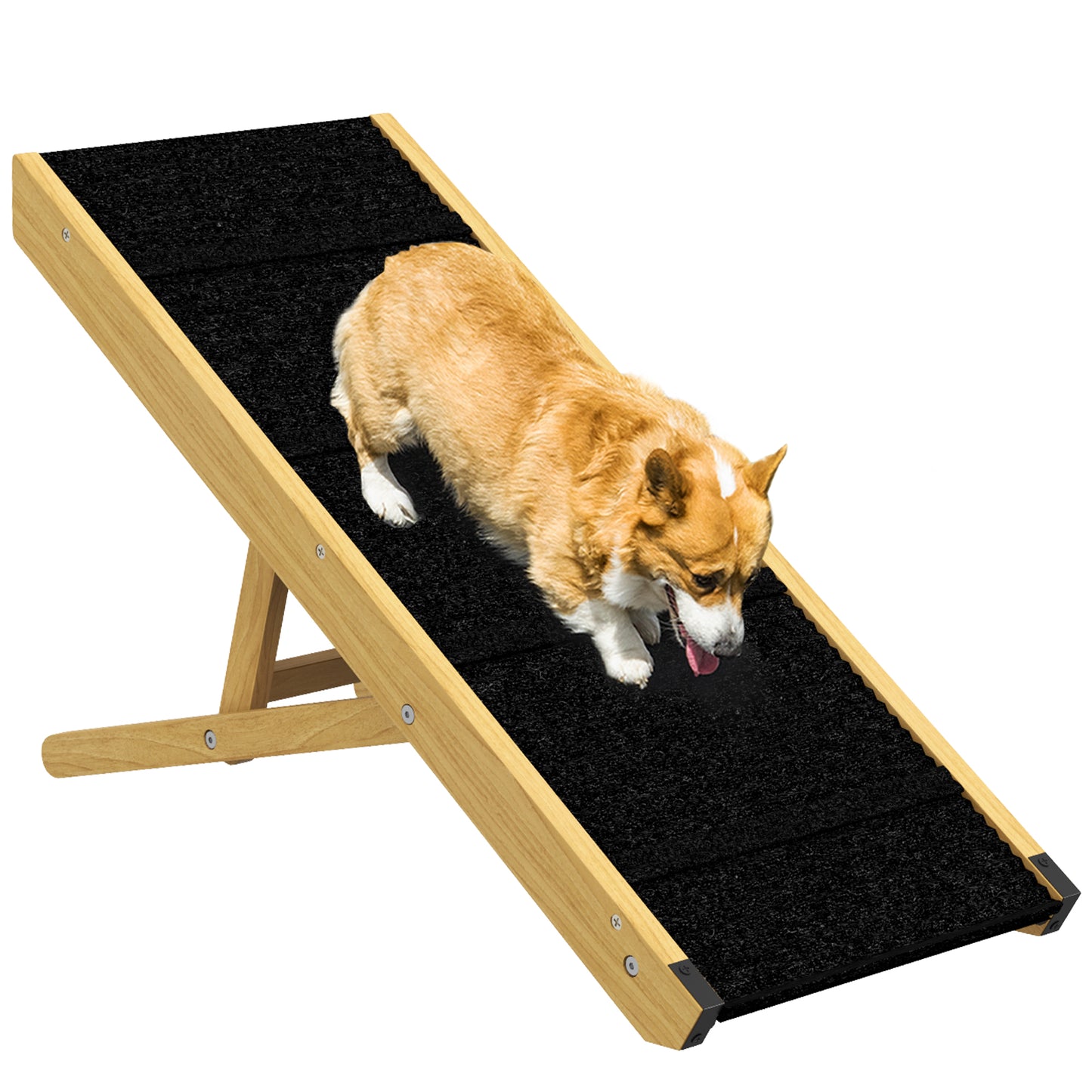 PawHut Rampa para Perros Plegable Rampa para Mascotas de Madera con Altura Ajustable en 4 Niveles para Perros Pequeños y Medianos 83,5x35x47,5 cm Natural