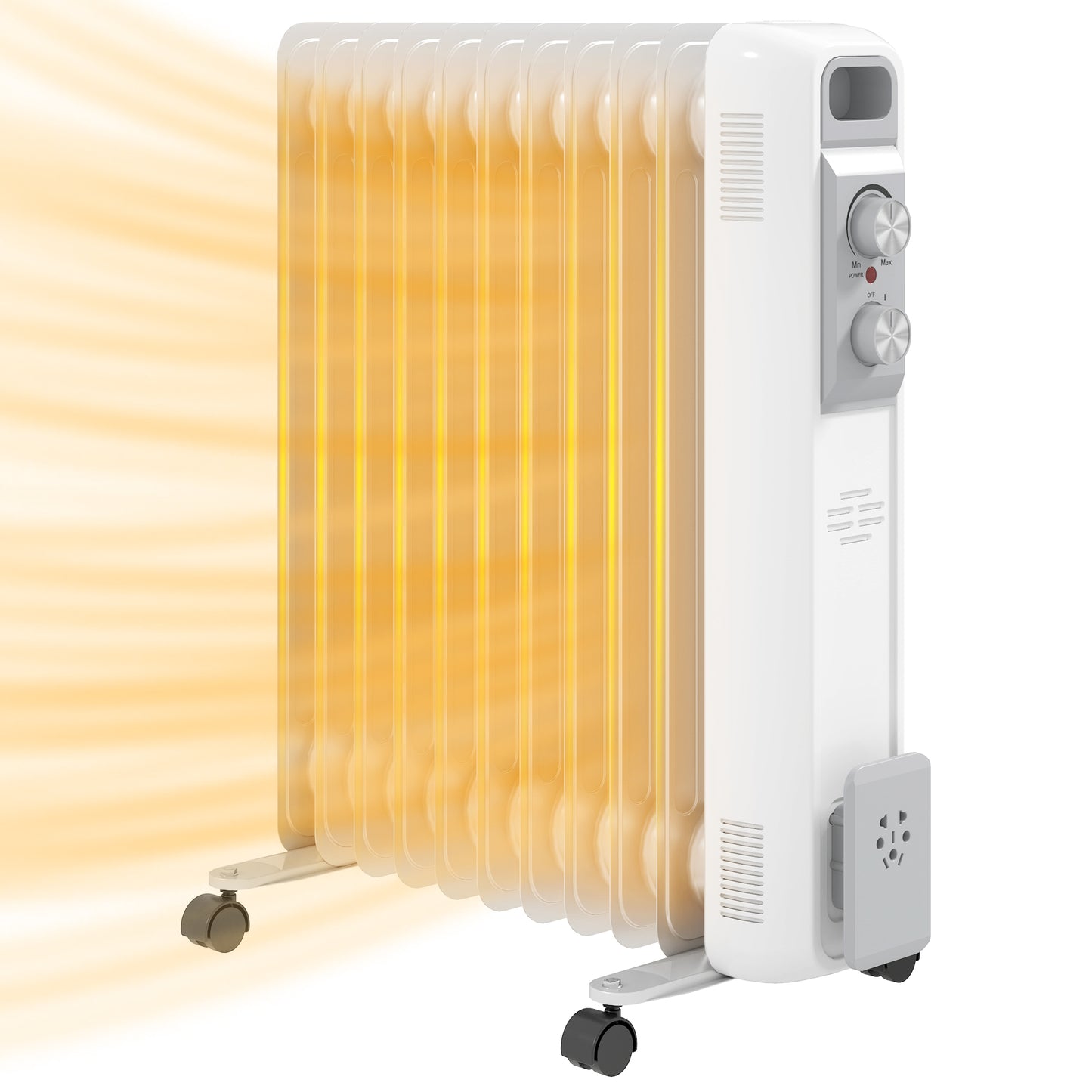 HOMCOM Radiador de Aceite Silencioso de 11 Elementos 2500W Radiador de Aceite Bajo Consumo con Temperatura Ajustable Protección contra Sobrecalentamiento 3 Configuraciones de Calor para 25 m² Blanco