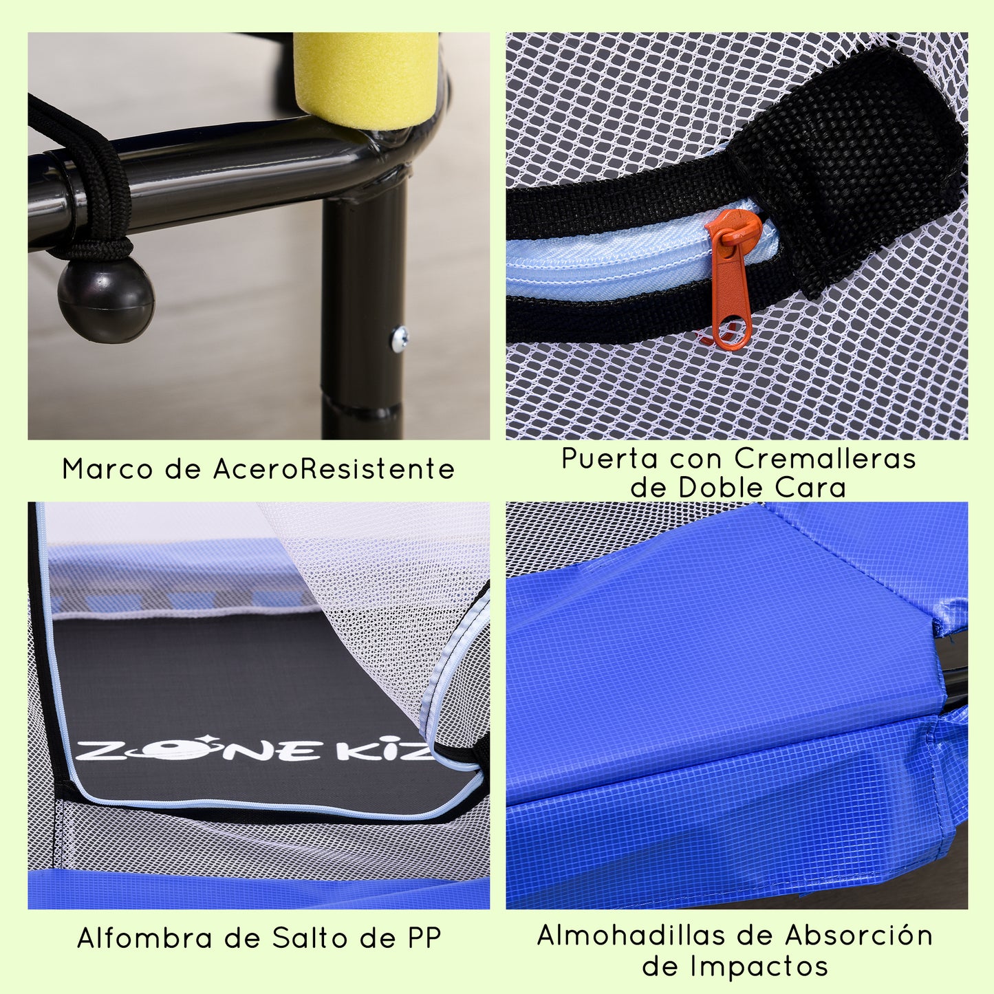 ZONEKIZ Cama Elástica para Niños con Red de Seguridad Trampolín Infantil para Niños de 3-6 Años para Interior Carga 50 kg 122x122x97 cm Azul