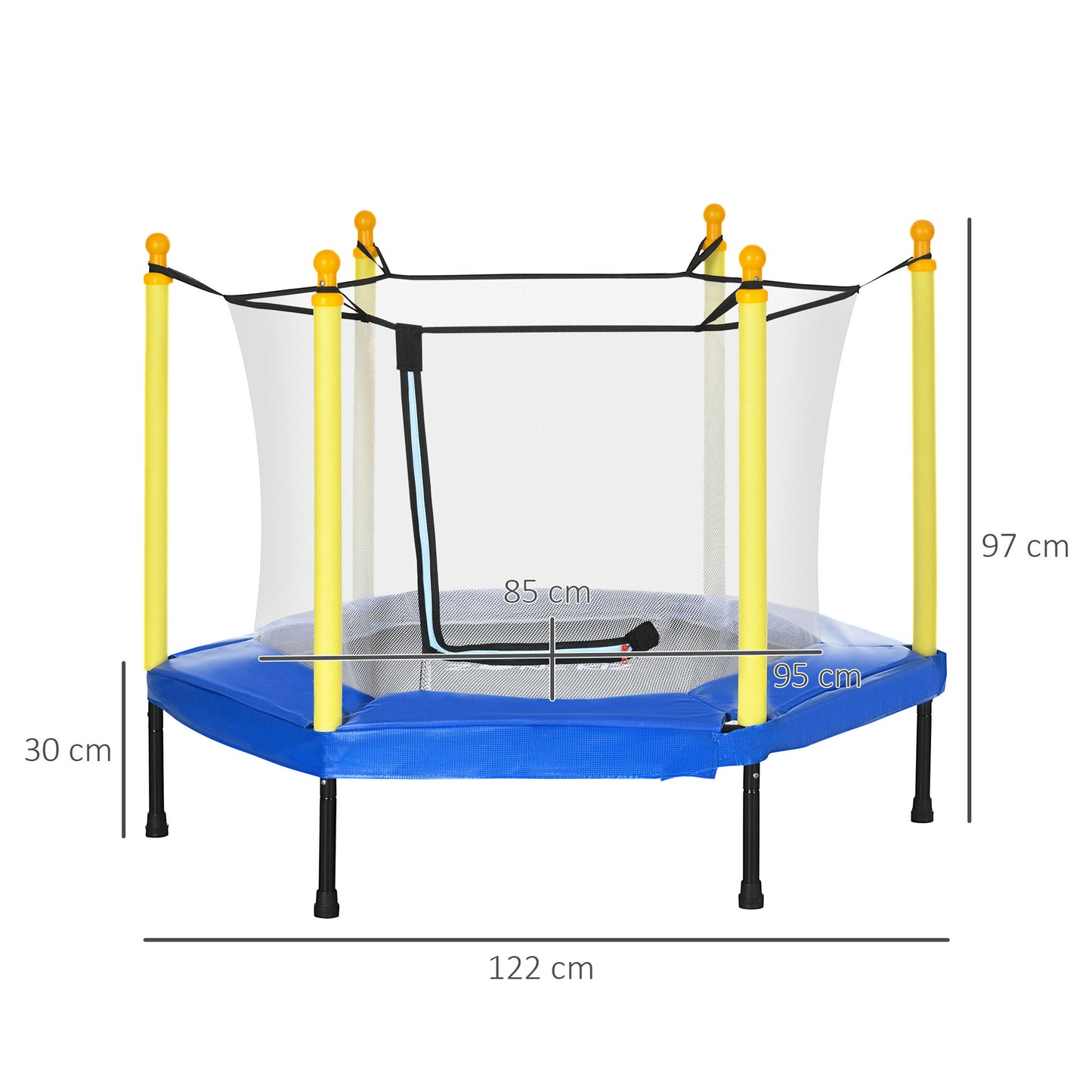 ZONEKIZ Cama Elástica para Niños con Red de Seguridad Trampolín Infantil para Niños de 3-6 Años para Interior Carga 50 kg 122x122x97 cm Azul