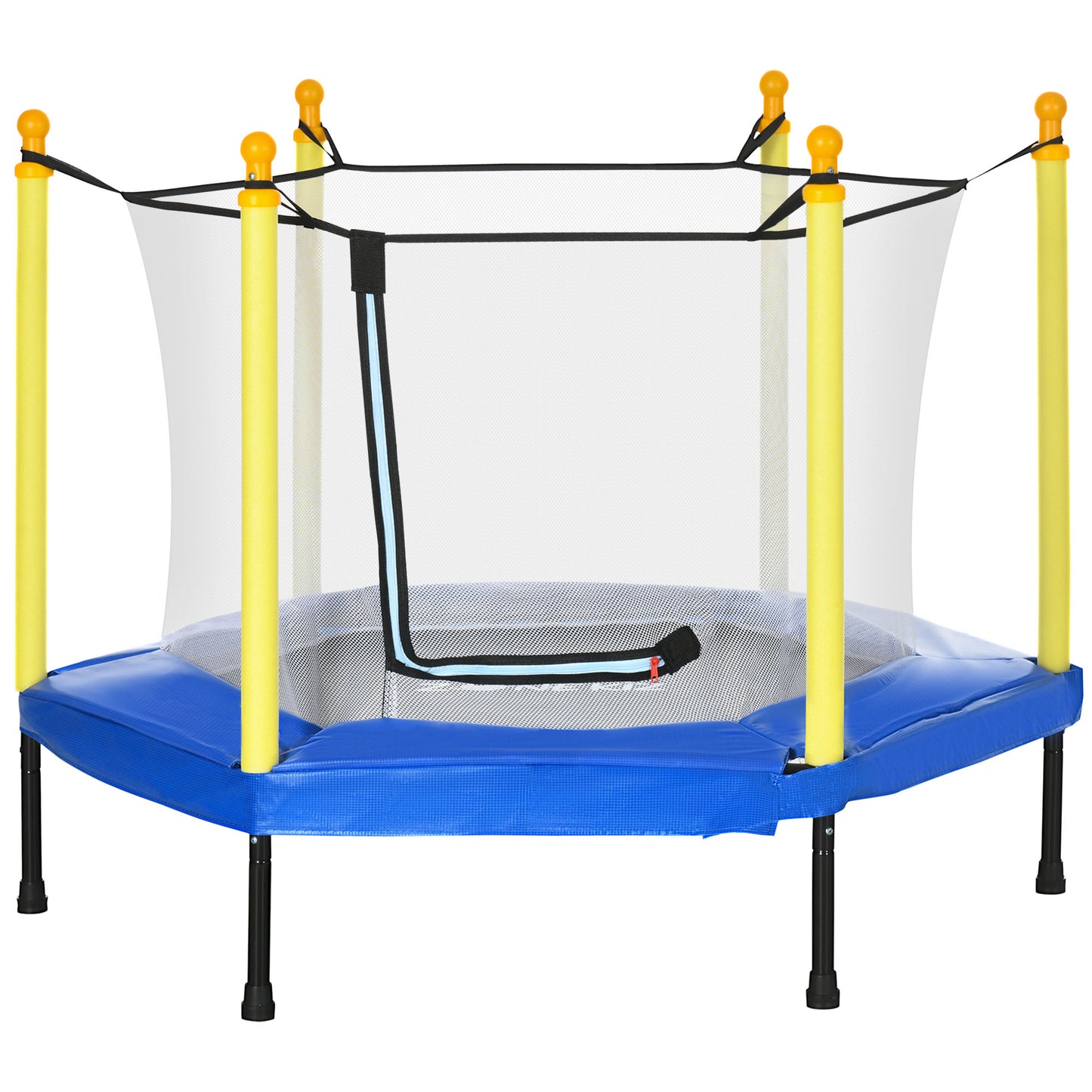 ZONEKIZ Cama Elástica para Niños con Red de Seguridad Trampolín Infantil para Niños de 3-6 Años para Interior Carga 50 kg 122x122x97 cm Azul