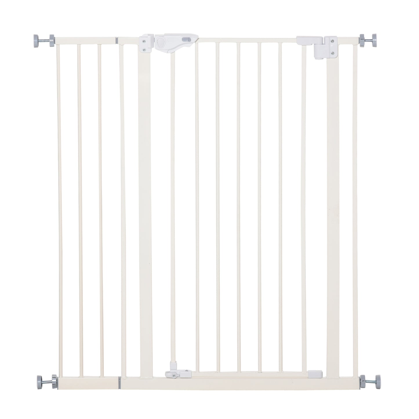 PawHut Barrera de Seguridad para Puertas y Escaleras Barrera para Perros Mascotas con Cierre Automático Extensión 17,5 cm Montaje sin Agujeros Metal 74-80/91,5-97,5x104,1 cm Blanco