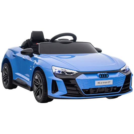 HOMCOM Coche Eléctrico para Niños de +3 Años AUDI RS e-tron GT Coche de Batería 12V con Mando a Distancia Faros LED Bocina Música USB y Apertura de Puerta 3-5 km/h Azul