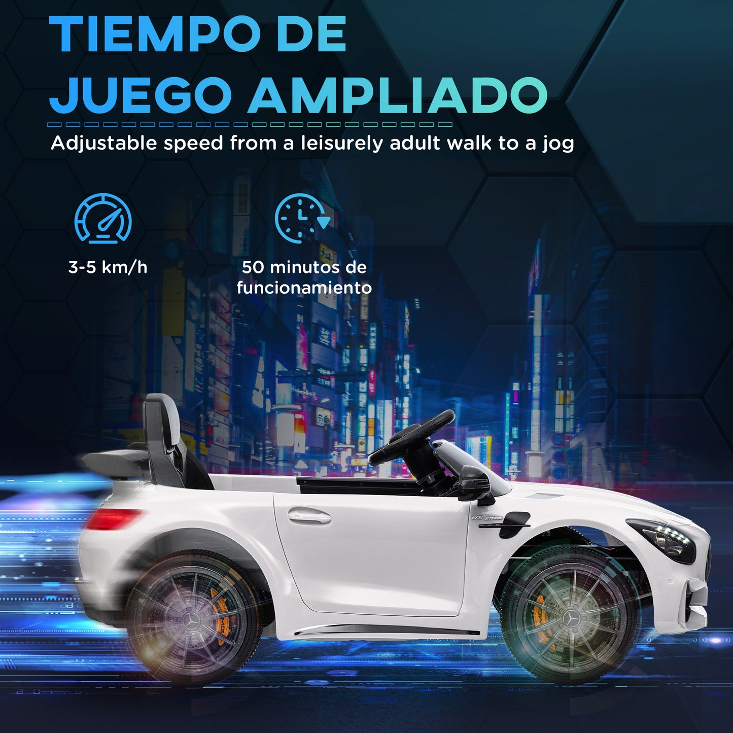 AIYAPLAY Coche Eléctrico para Niños de +3 Años Mercedes-Benz AMG GTR Carro Eléctrico Infantil con Batería 12V Mando a Distancia Faros Bocina Música MP3 Arranque Lento y Pantalla Blanco