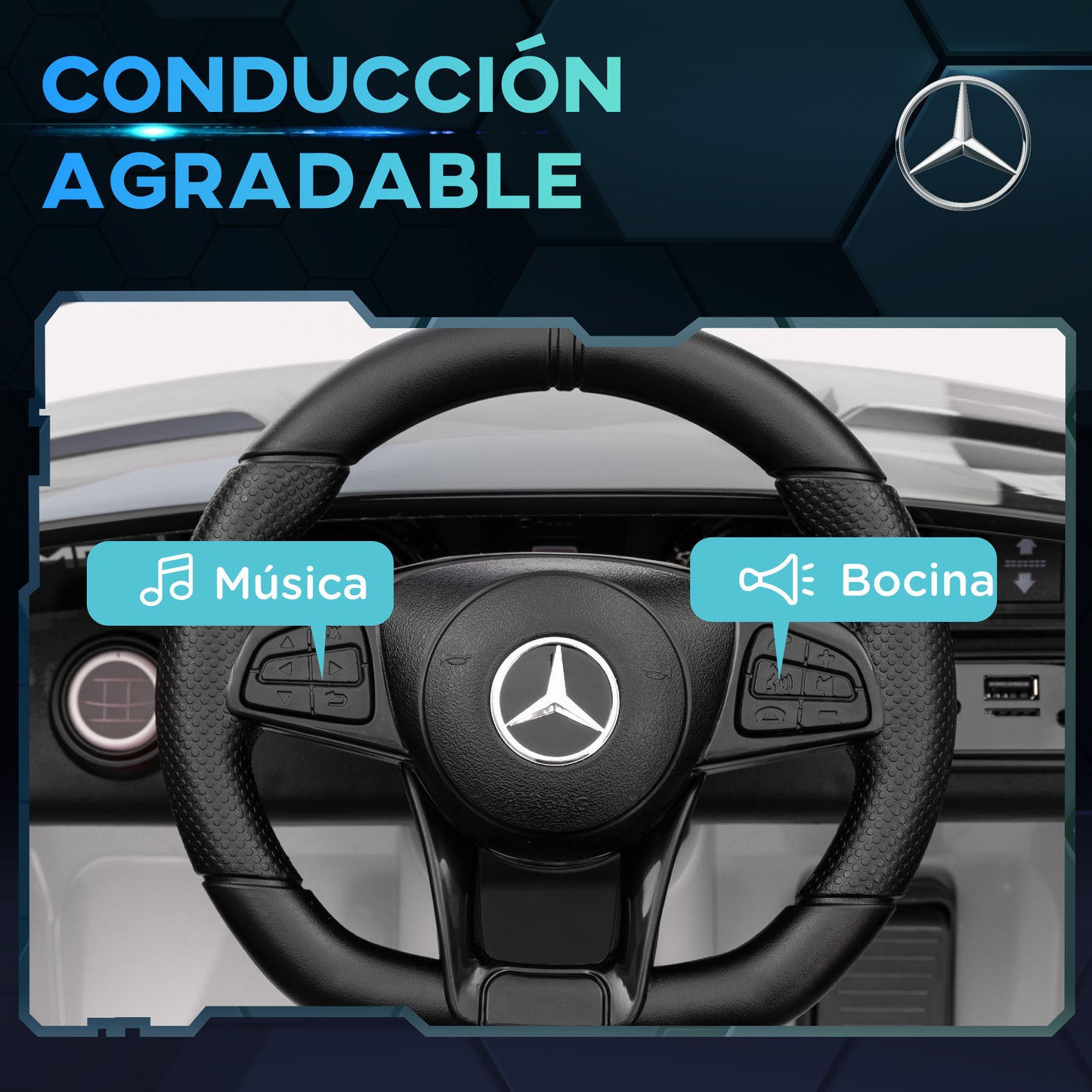 AIYAPLAY Coche Eléctrico para Niños de +3 Años Mercedes-Benz AMG GTR Carro Eléctrico Infantil con Batería 12V Mando a Distancia Faros Bocina Música MP3 Arranque Lento y Pantalla Blanco