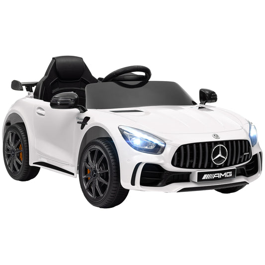 AIYAPLAY Coche Eléctrico para Niños de +3 Años Mercedes-Benz AMG GTR Carro Eléctrico Infantil con Batería 12V Mando a Distancia Faros Bocina Música MP3 Arranque Lento y Pantalla Blanco