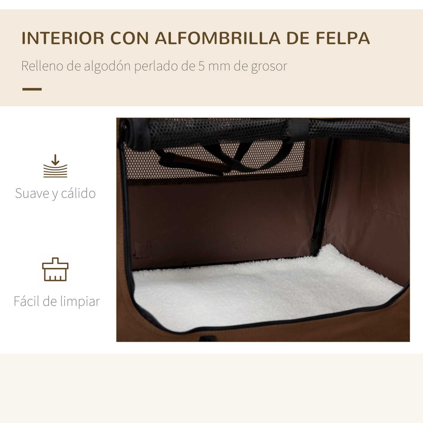 PawHut Transportín para Perros y Gatos Bolsa de Transporte para Mascotas Plegable con Ventanas Cojín Suave y 2 Correas del Hombro 60x41x41 cm Marrón