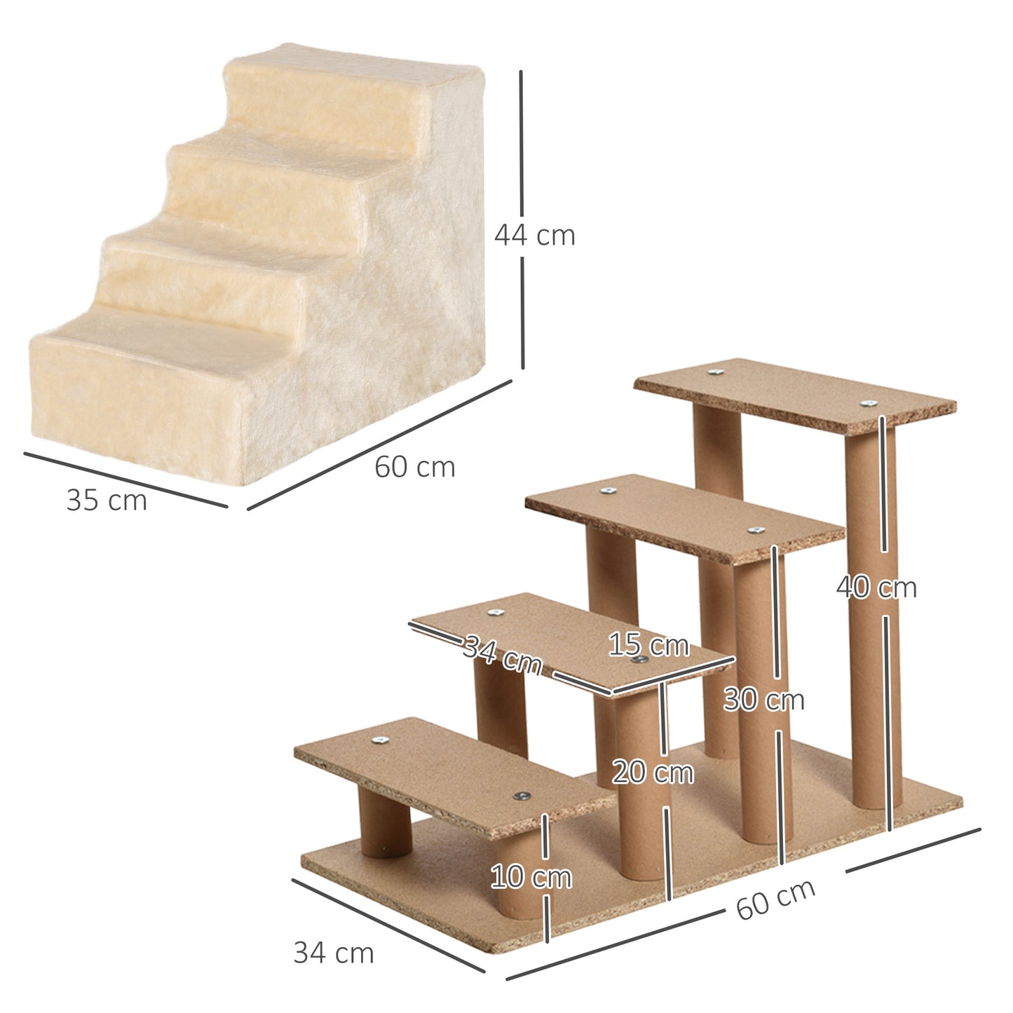 PawHut Escalera para Perros de 4 Peldaños Escalera para Mascotas con Funda Extraíble y Lavable para Cama Sofá 60x35x44 cm Beige